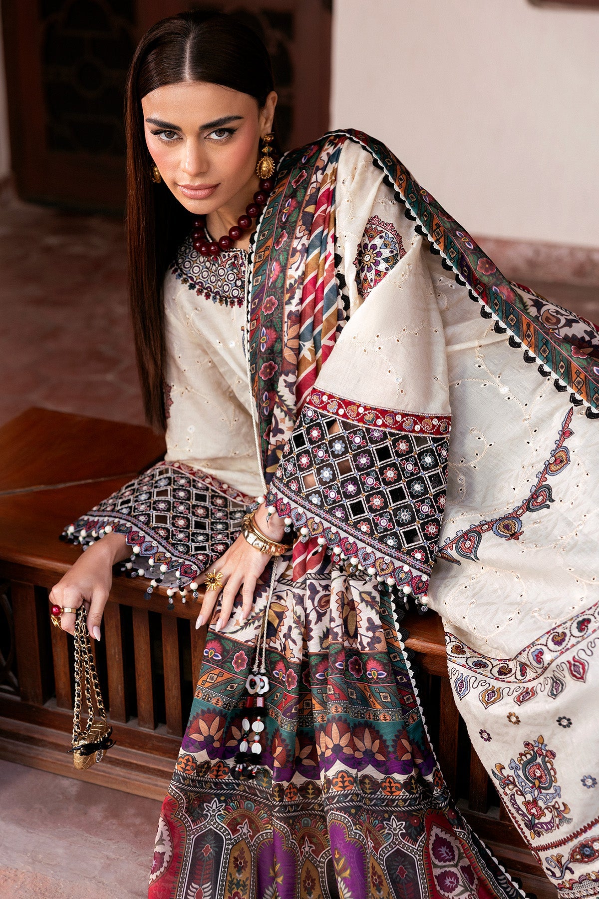 Women Wearing Embroidered Luxury Lawn SL26-D02 White Long Shirt for Festive Events - Pakistani Designer Wear for Women in UK | Kifat