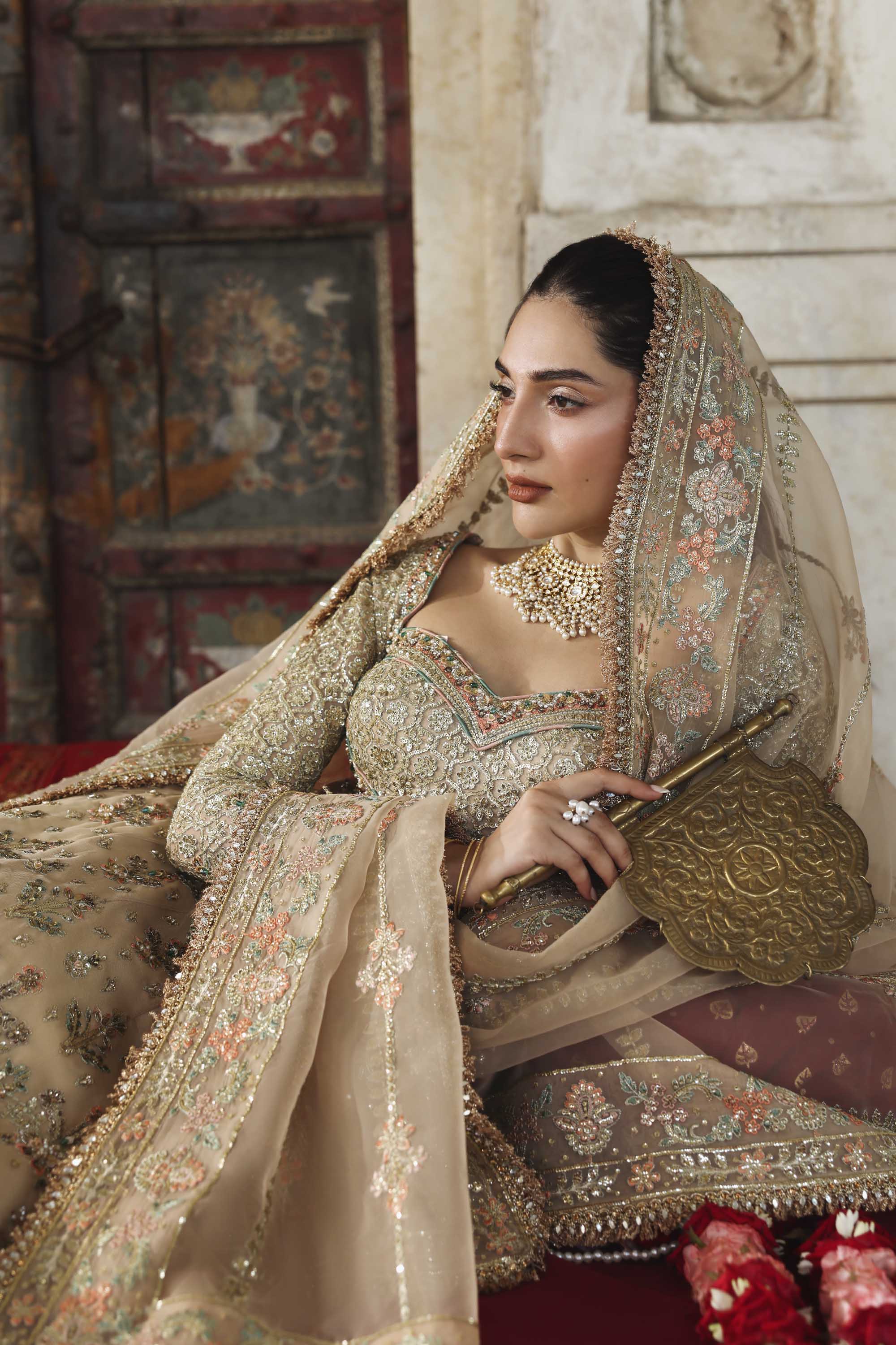 Women Wearing Nuraan Peach Lehnga Choli For Formals Events - Pakistani Designer Wear For Women In UK | Kifat