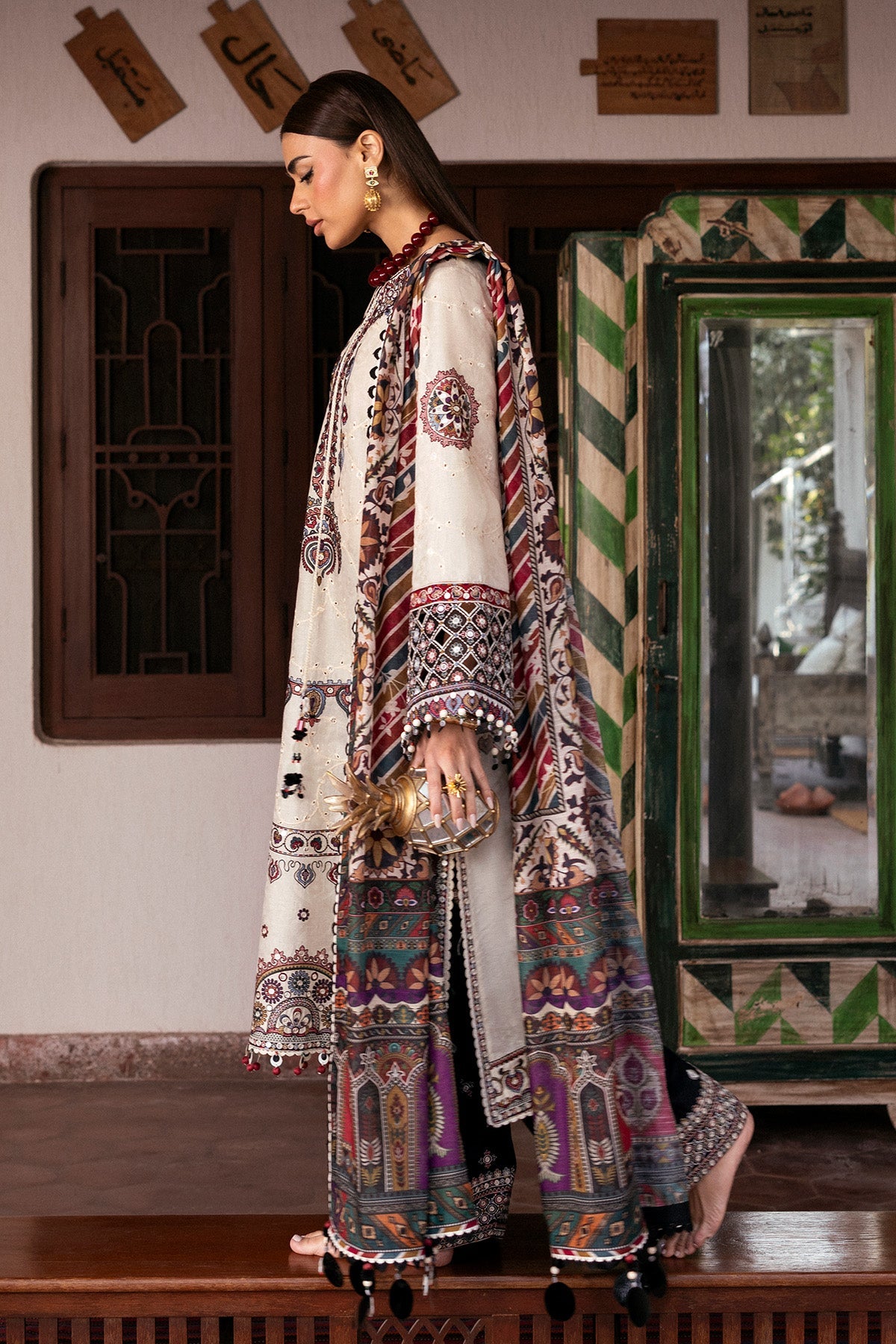 Women Wearing Embroidered Luxury Lawn SL26-D02 White Long Shirt for Festive Events - Pakistani Designer Wear for Women in UK | Kifat
