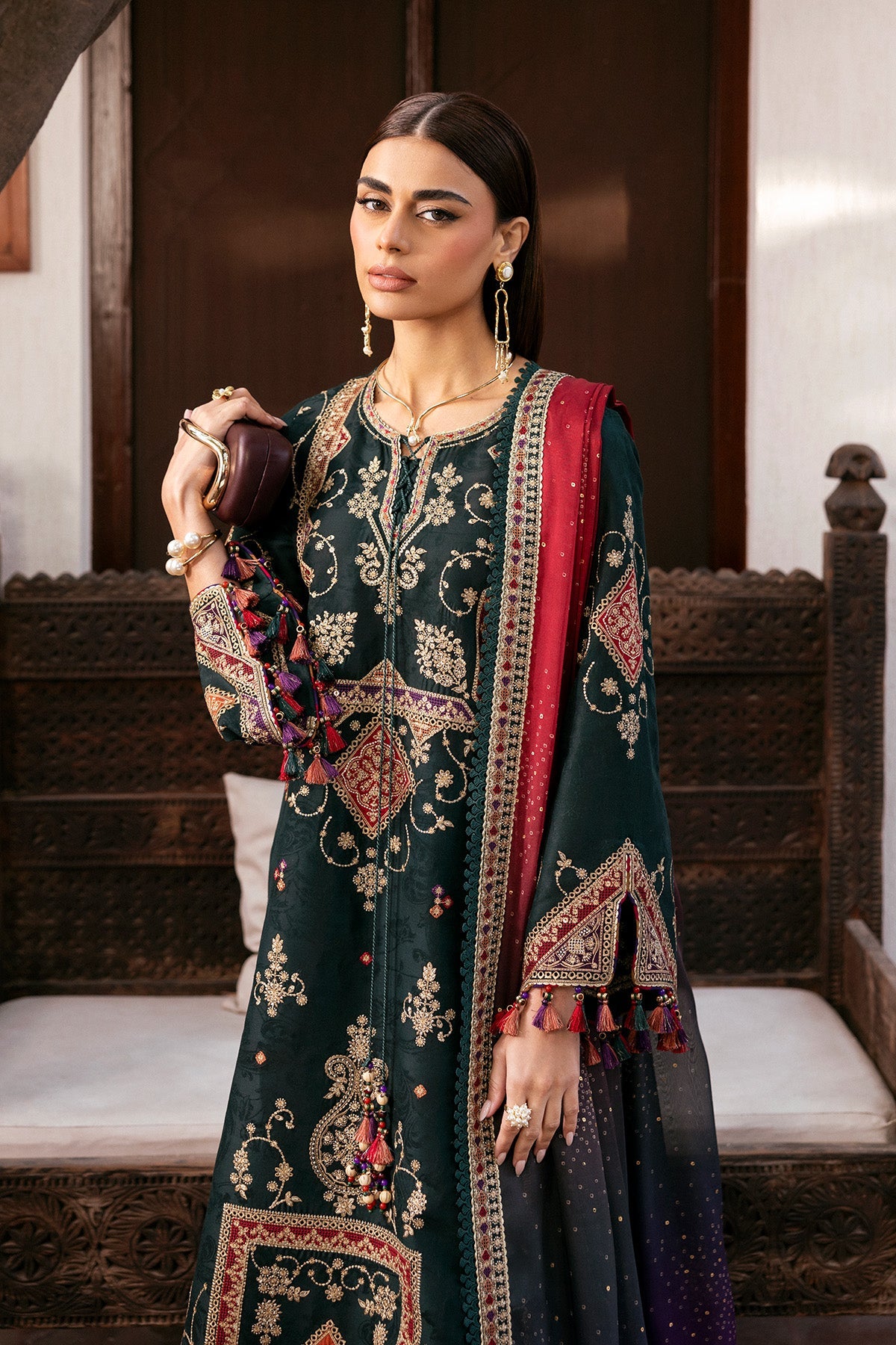 Women Wearing Embroidered Luxury Lawn SL26-D03 Green Long Shirt for Festive Events - Pakistani Designer Wear for Women in UK | Kifat