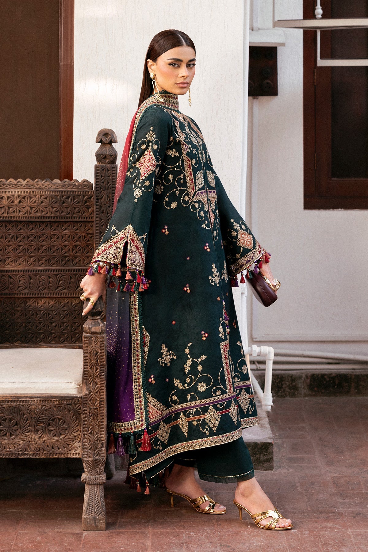 Women Wearing Embroidered Luxury Lawn SL26-D03 Green Long Shirt for Festive Events - Pakistani Designer Wear for Women in UK | Kifat