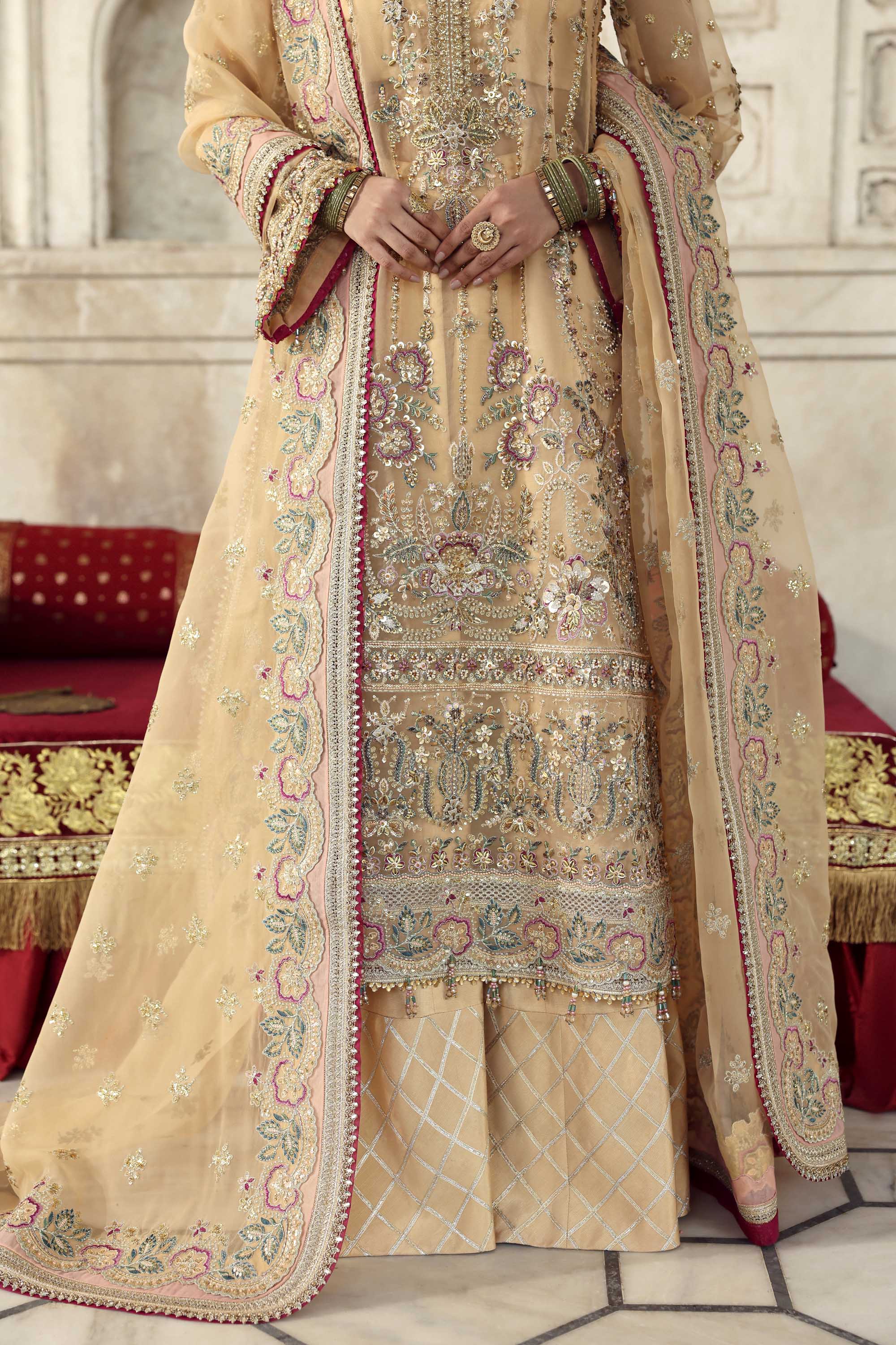 Women Wearing Mishil Beige Long Shirt For Formals Events - Pakistani Designer Wear For Women In UK | Kifat