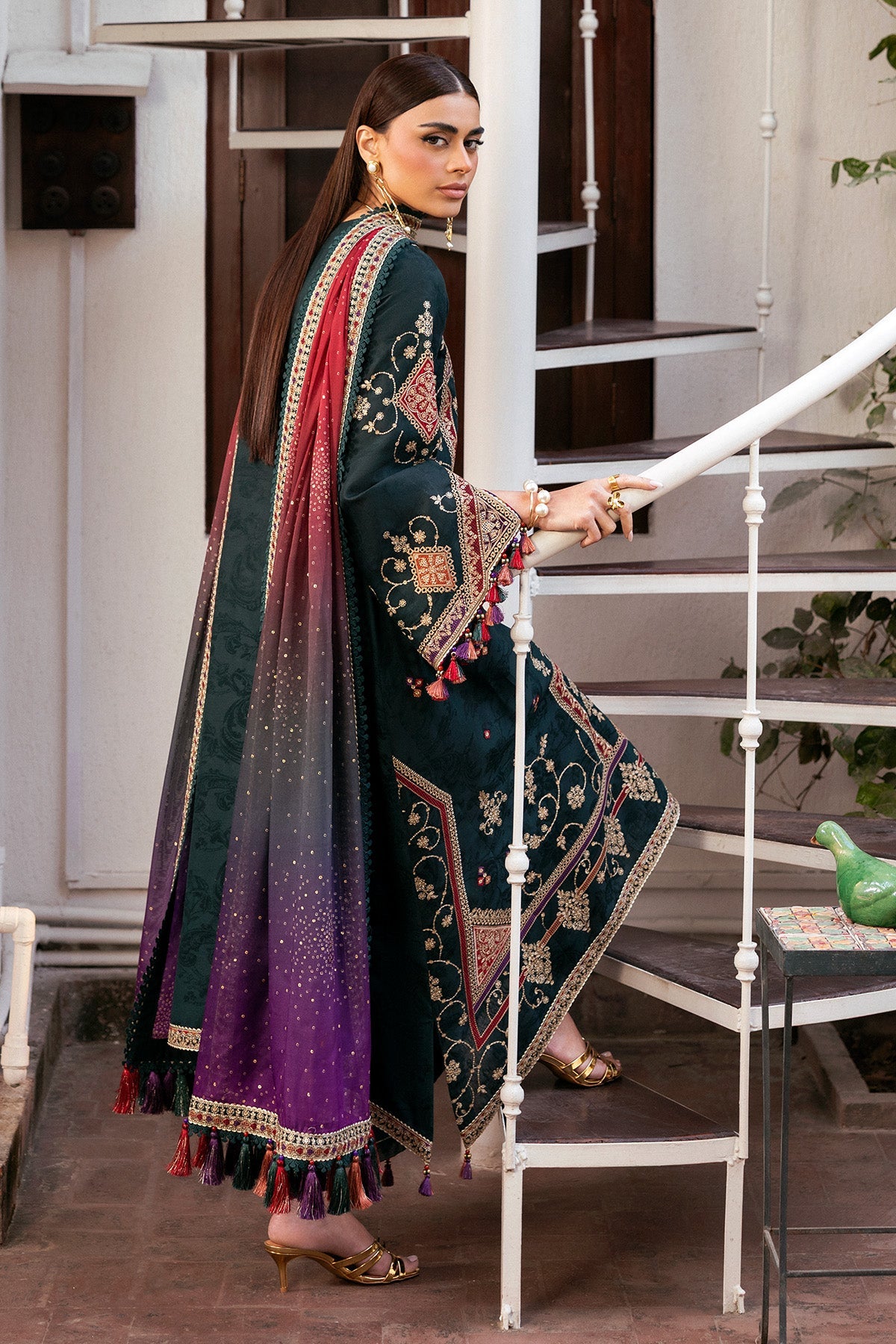 Women Wearing Embroidered Luxury Lawn SL26-D03 Green Long Shirt for Festive Events - Pakistani Designer Wear for Women in UK | Kifat