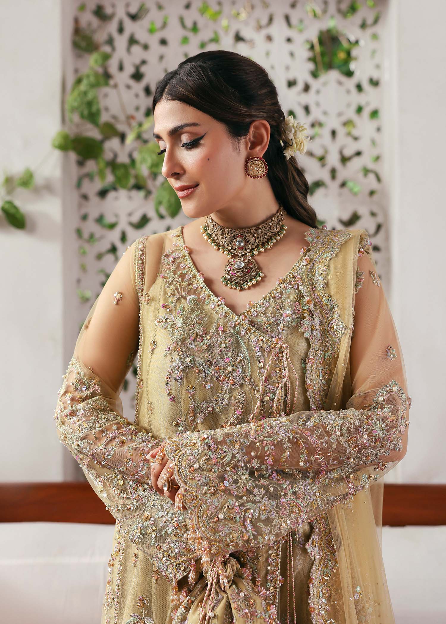Kanwal Malik Rukhsaar Champagne Angrakha with Sharara for Bridal wear, Guest of Formal Wedding - Pakistani Designer Wear for Women in UK | Kifat