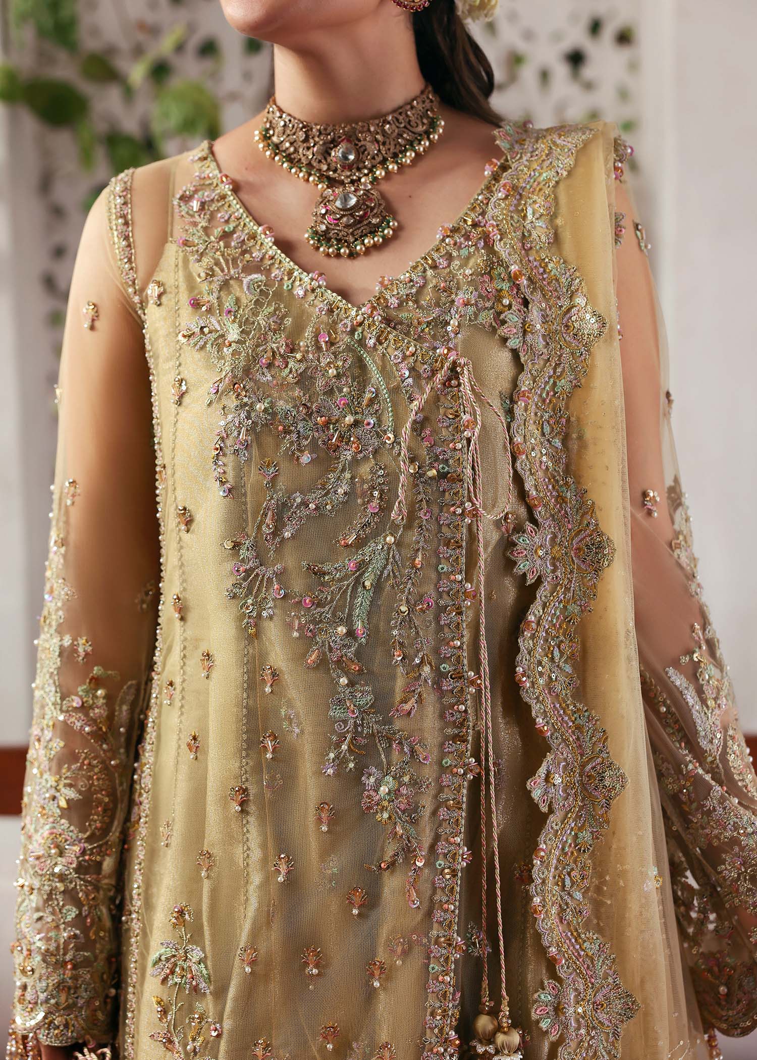 Kanwal Malik Rukhsaar Champagne Angrakha with Sharara for Bridal wear, Guest of Formal Wedding - Pakistani Designer Wear for Women in UK | Kifat