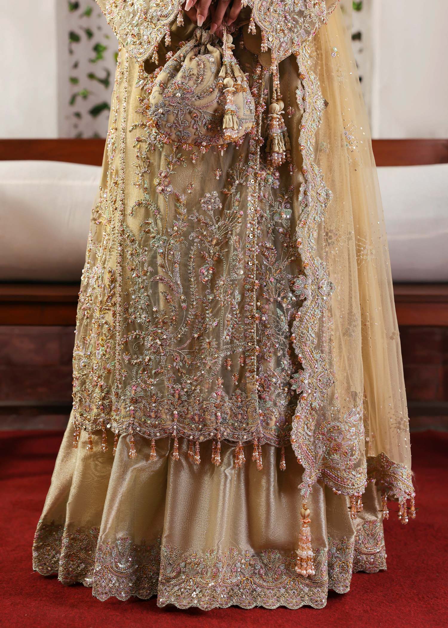 Kanwal Malik Rukhsaar Champagne Angrakha with Sharara for Bridal wear, Guest of Formal Wedding - Pakistani Designer Wear for Women in UK | Kifat