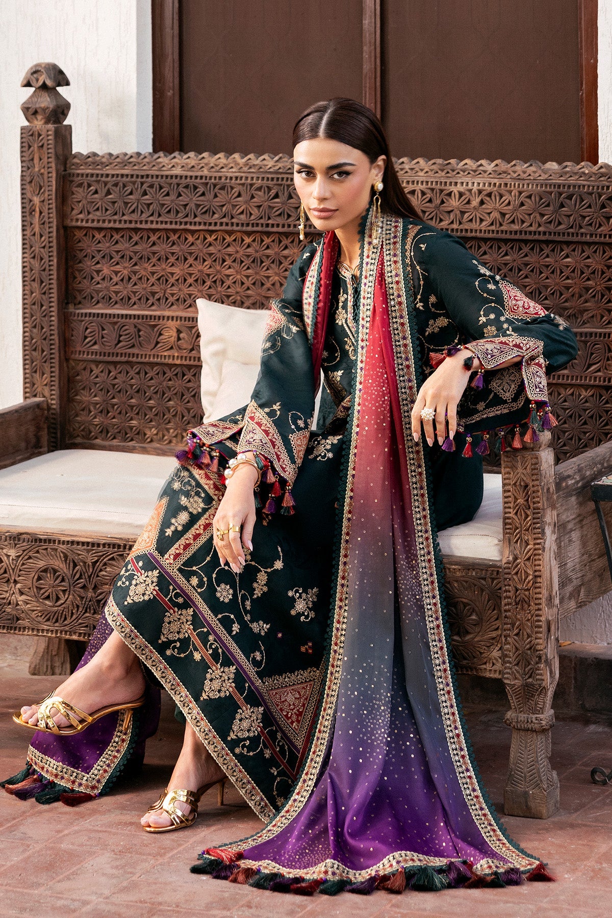 Women Wearing Embroidered Luxury Lawn SL26-D03 Green Long Shirt for Festive Events - Pakistani Designer Wear for Women in UK | Kifat