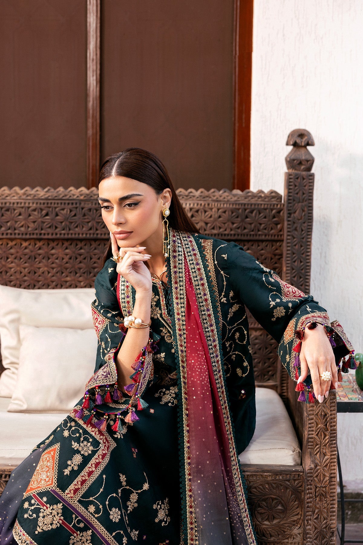 Women Wearing Embroidered Luxury Lawn SL26-D03 Green Long Shirt for Festive Events - Pakistani Designer Wear for Women in UK | Kifat