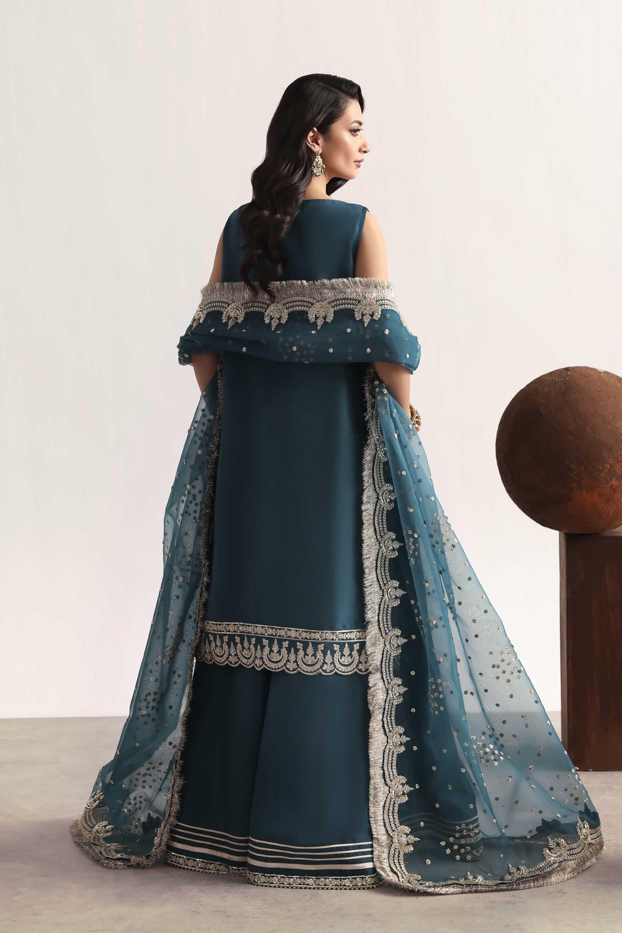 Women Wearing Teal Teal Long Shirt For Luxury Formals Events - Pakistani Designer Wear For Women In UK | Kifat