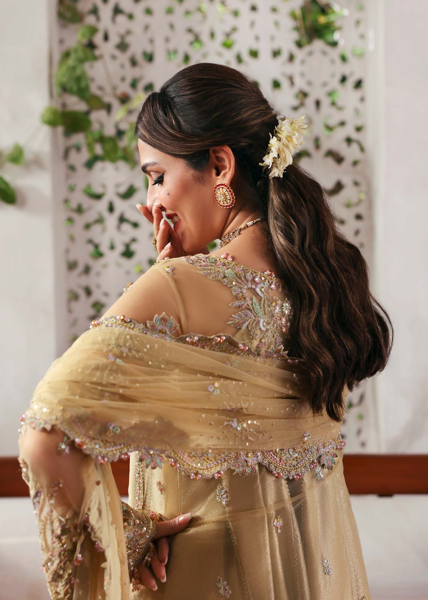 Kanwal Malik Rukhsaar Champagne Angrakha with Sharara for Bridal wear, Guest of Formal Wedding - Pakistani Designer Wear for Women in UK | Kifat