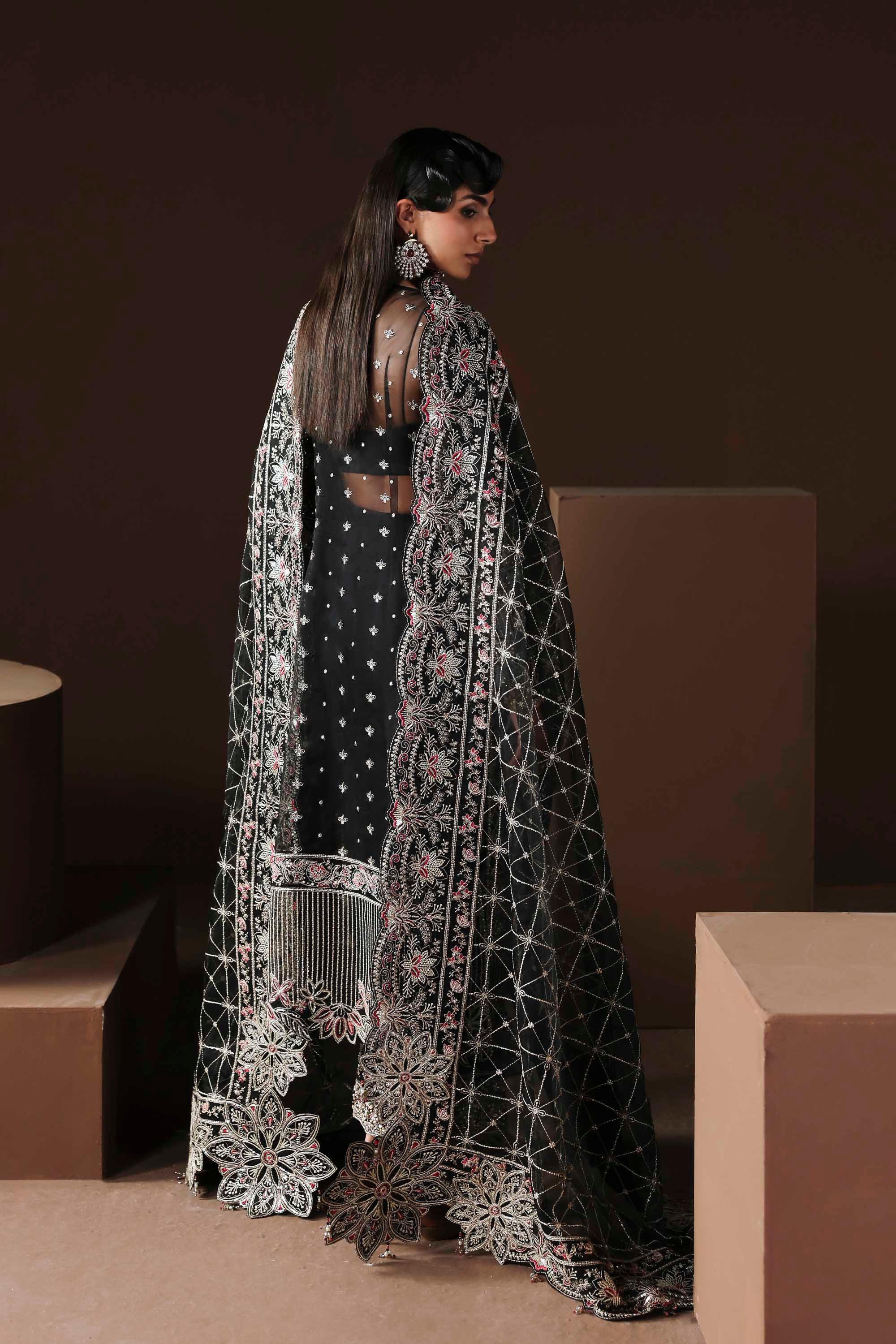 Women Wearing Noir Black Long Shirt For Luxury Formals Events - Pakistani Designer Wear For Women In UK | Kifat