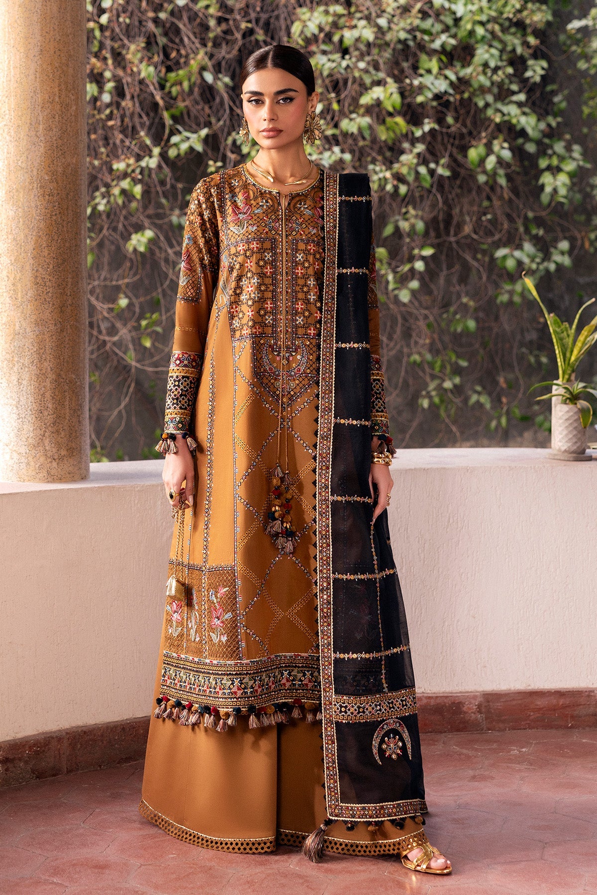 Women Wearing Embroidered Luxury Lawn SL26-D05 Mehndi Long Shirt for Festive Events - Pakistani Designer Wear for Women in UK | Kifat