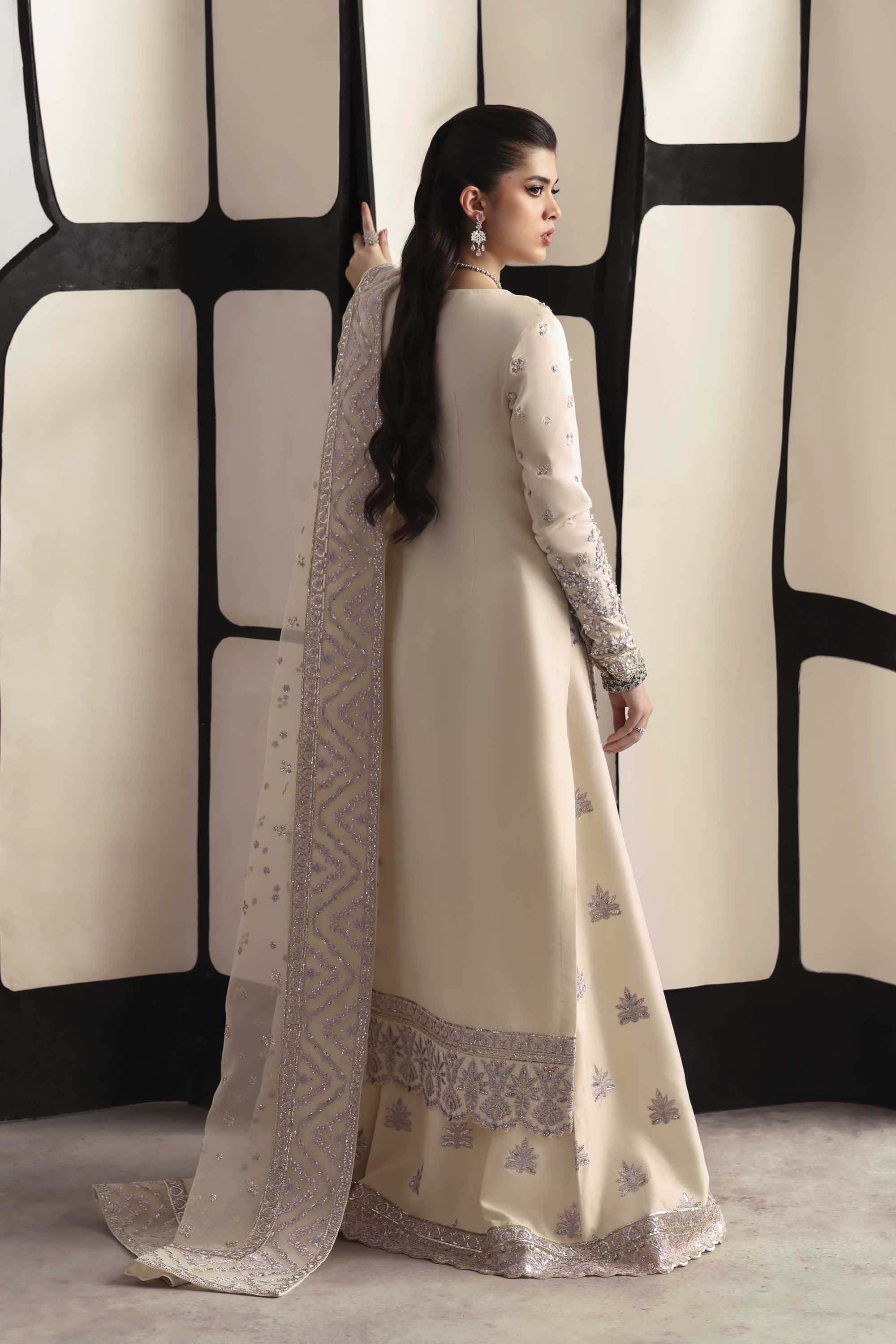 Women Wearing Raue Cream Long Shirt For Luxury Formals Events - Pakistani Designer Wear For Women In UK | Kifat