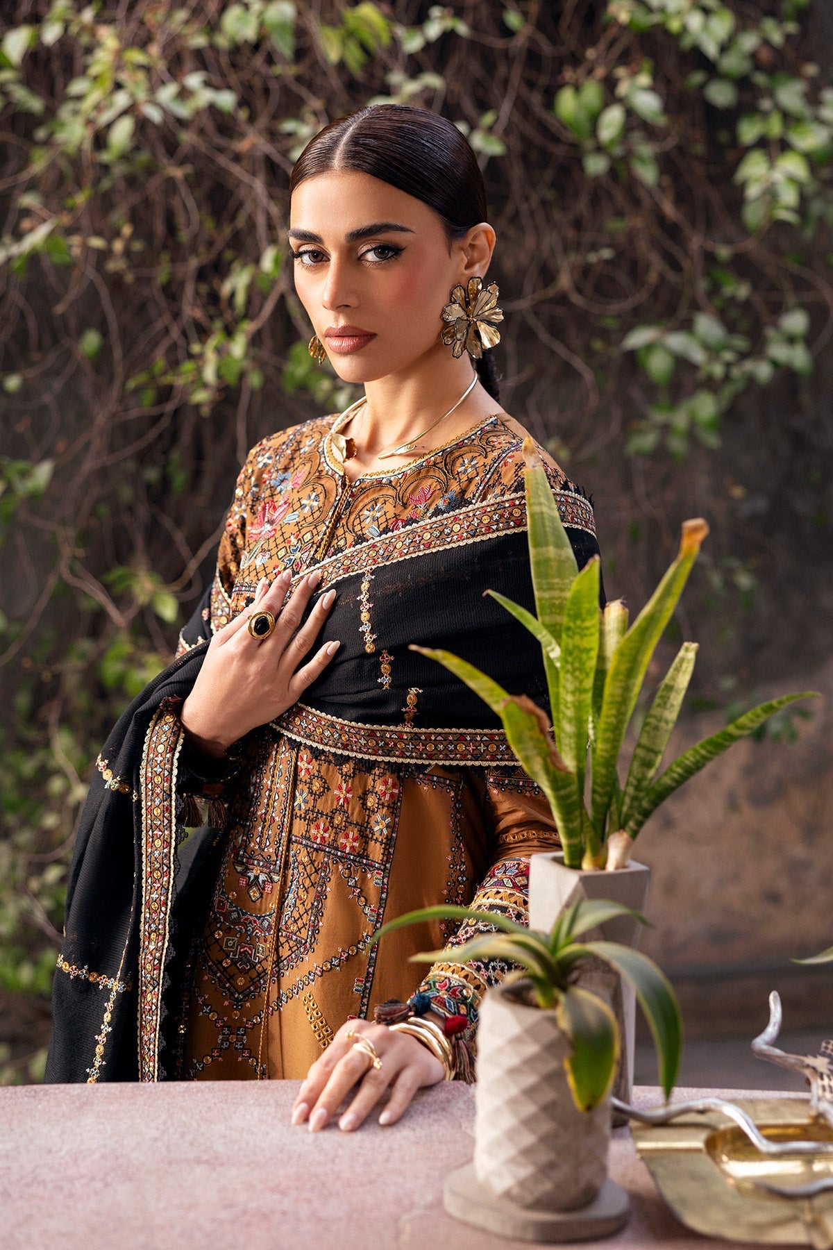 Women Wearing Embroidered Luxury Lawn SL26-D05 Mehndi Long Shirt for Festive Events - Pakistani Designer Wear for Women in UK | Kifat