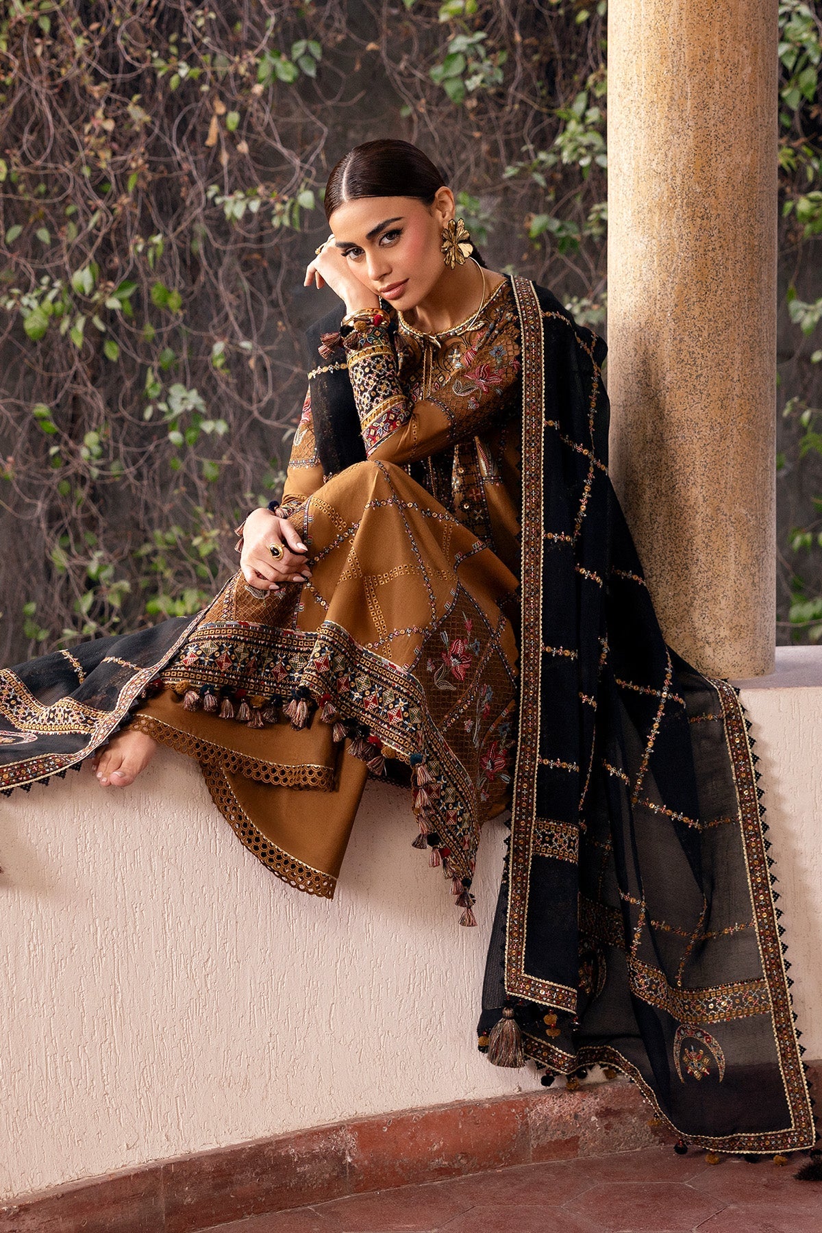 Women Wearing Embroidered Luxury Lawn SL26-D05 Mehndi Long Shirt for Festive Events - Pakistani Designer Wear for Women in UK | Kifat