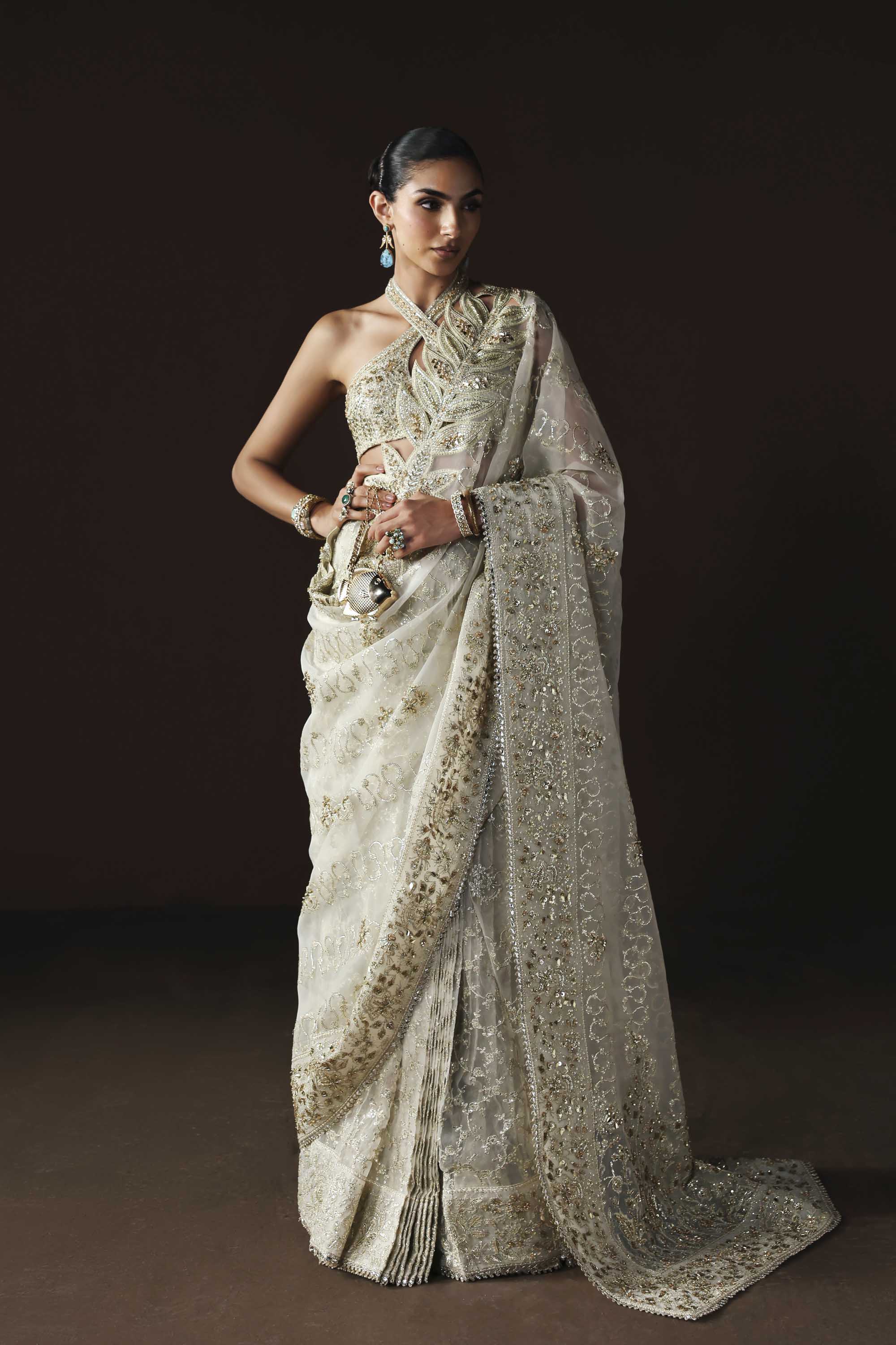 Women Wearing Luna White Saree For Luxury Formals Events - Pakistani Designer Wear For Women In UK | Kifat