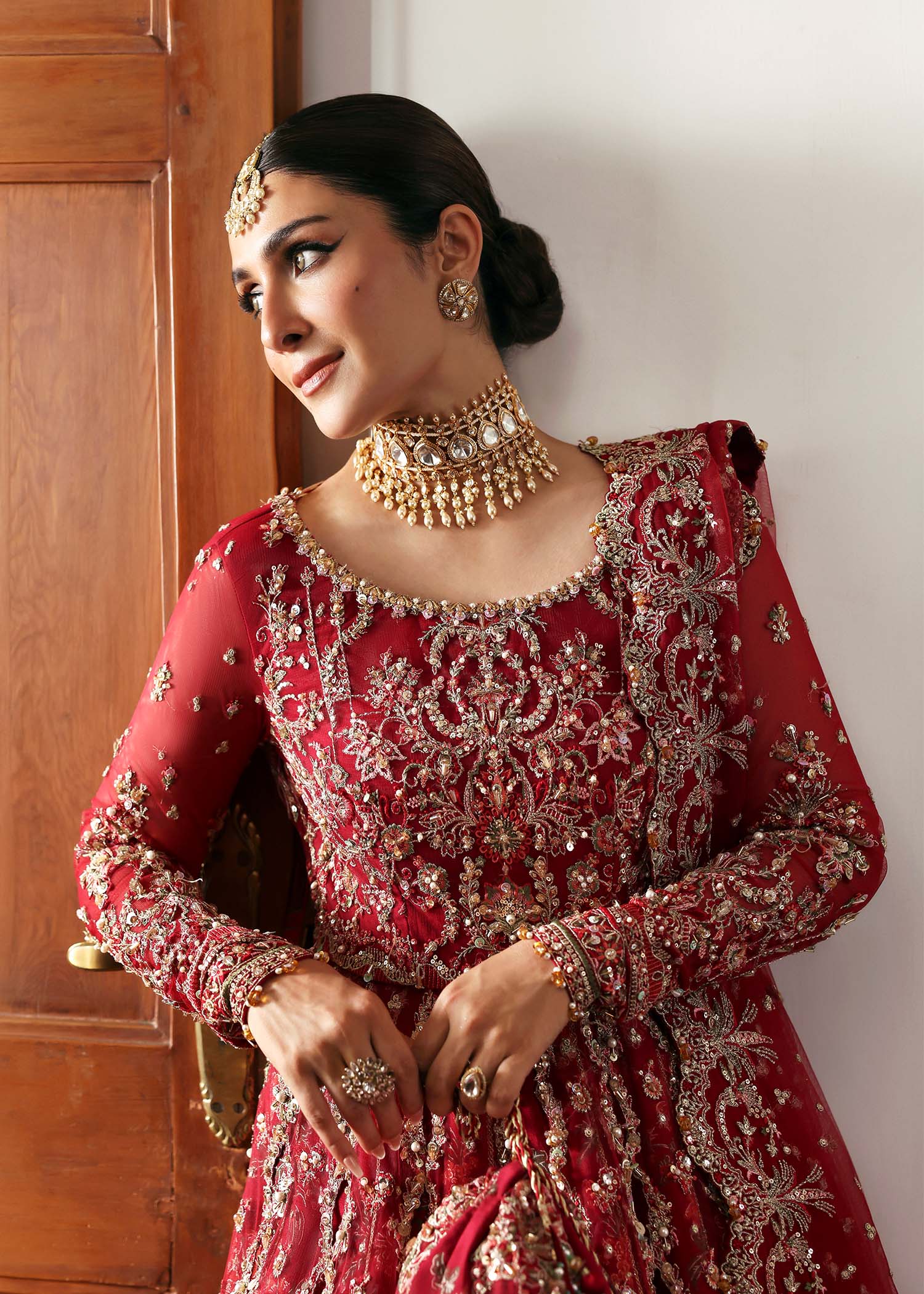Kanwal Malik Gulrukh Crimson Slit Maxi for Bridal wear, Guest of Formal Wedding - Pakistani Designer Wear for Women in UK | Kifat