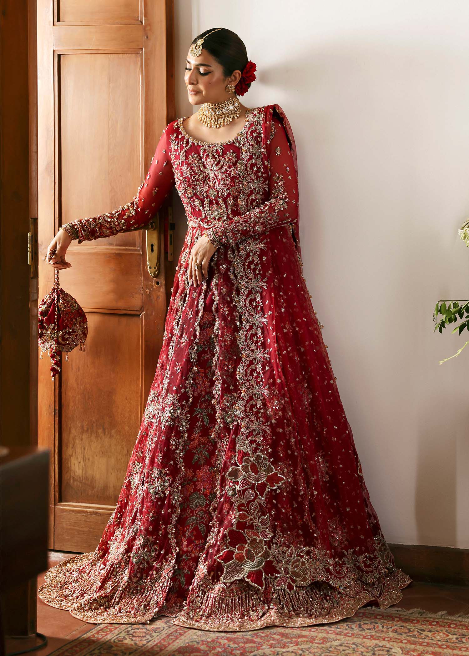 Kanwal Malik Gulrukh Crimson Slit Maxi for Bridal wear, Guest of Formal Wedding - Pakistani Designer Wear for Women in UK | Kifat