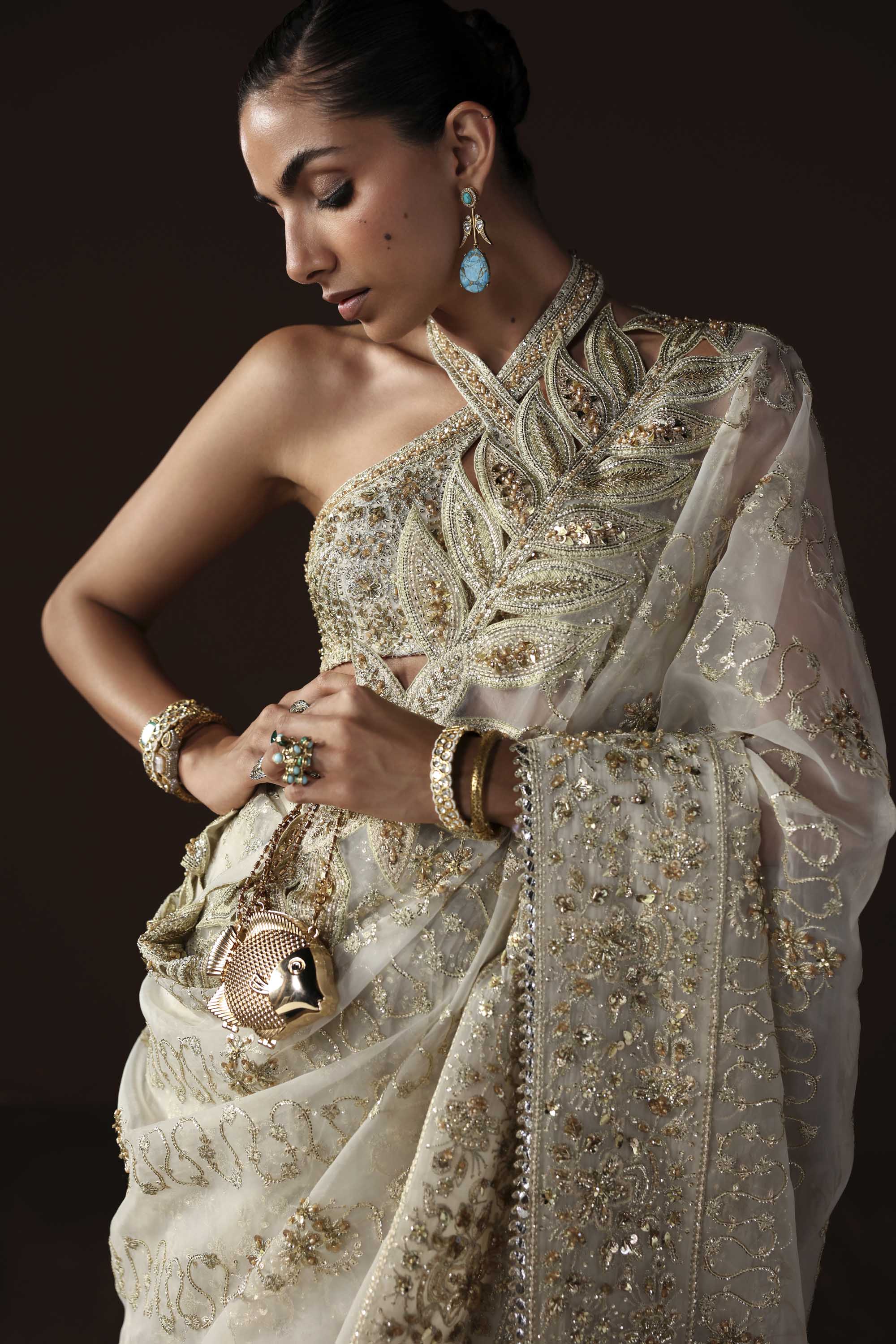 Women Wearing Luna White Saree For Luxury Formals Events - Pakistani Designer Wear For Women In UK | Kifat