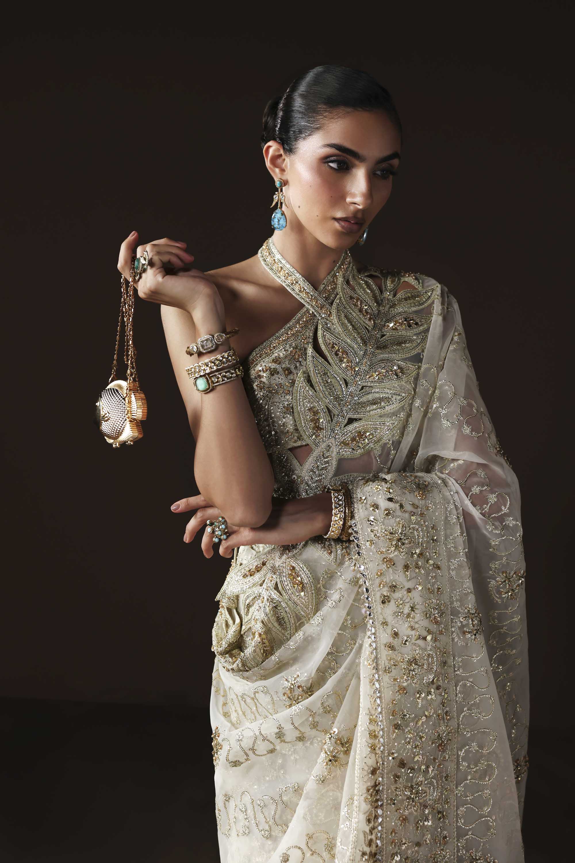Women Wearing Luna White Saree For Luxury Formals Events - Pakistani Designer Wear For Women In UK | Kifat