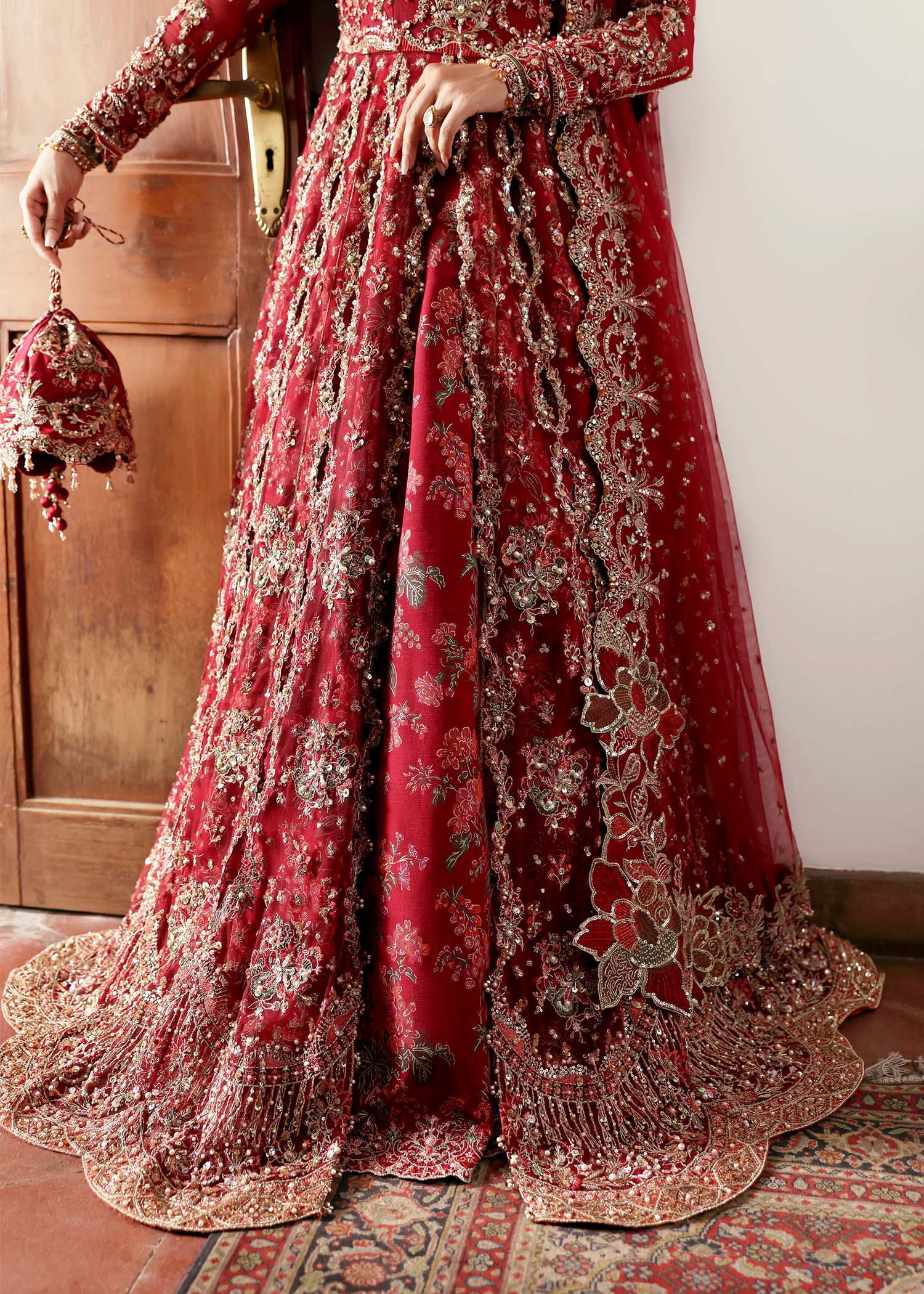 Kanwal Malik Gulrukh Crimson Slit Maxi for Bridal wear, Guest of Formal Wedding - Pakistani Designer Wear for Women in UK | Kifat