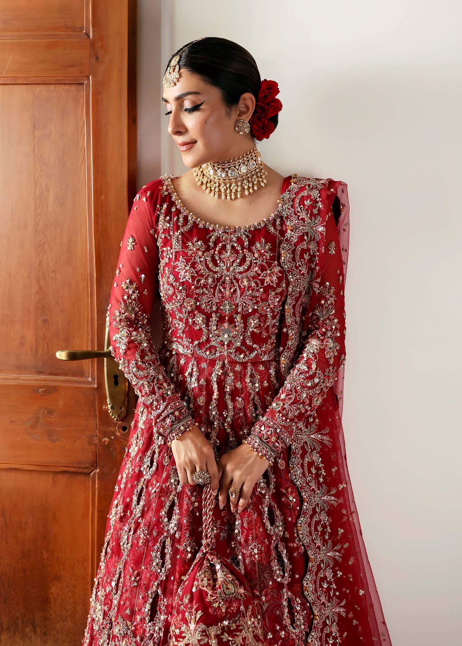 Kanwal Malik Gulrukh Crimson Slit Maxi for Bridal wear, Guest of Formal Wedding - Pakistani Designer Wear for Women in UK | Kifat