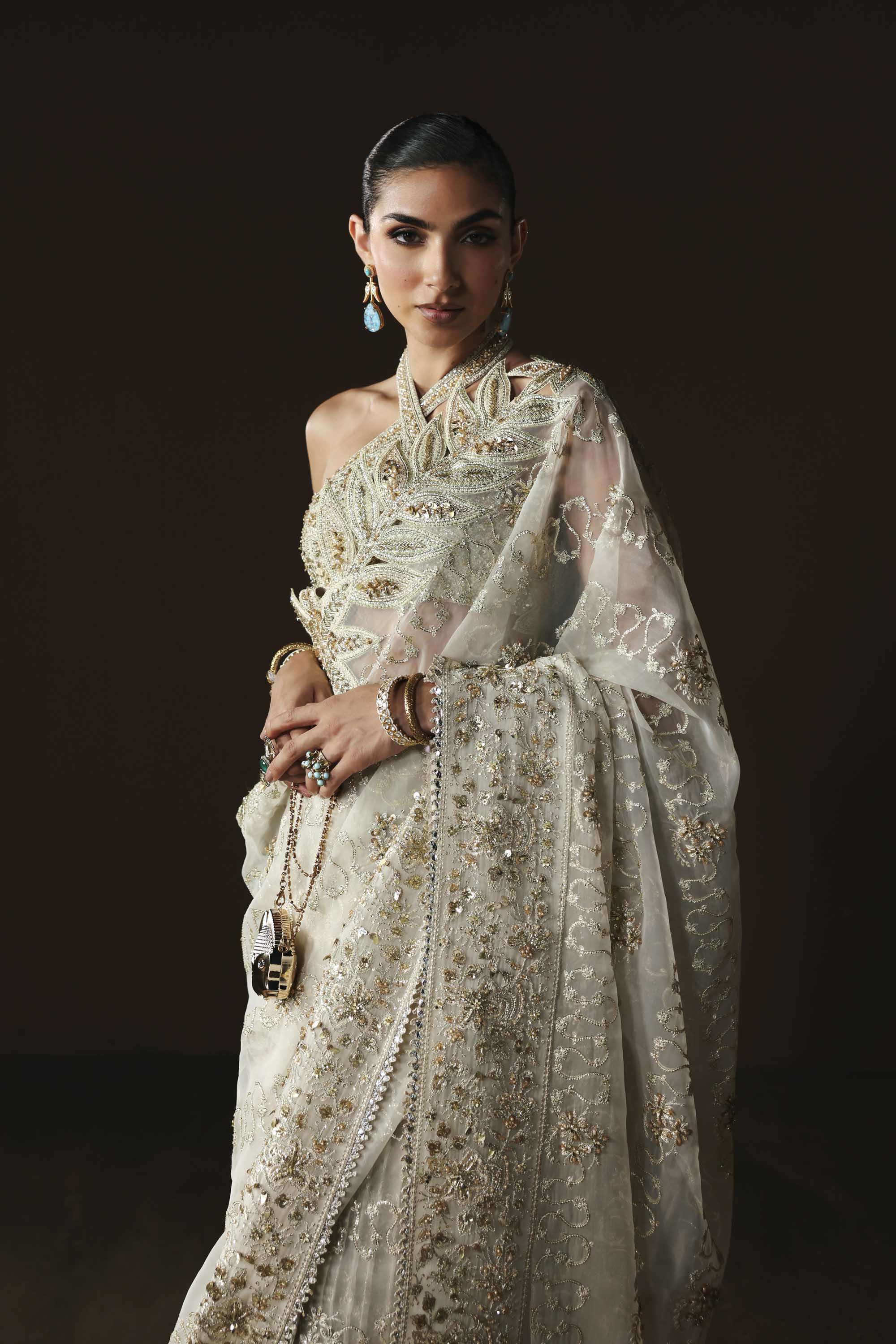 Women Wearing Luna White Saree For Luxury Formals Events - Pakistani Designer Wear For Women In UK | Kifat