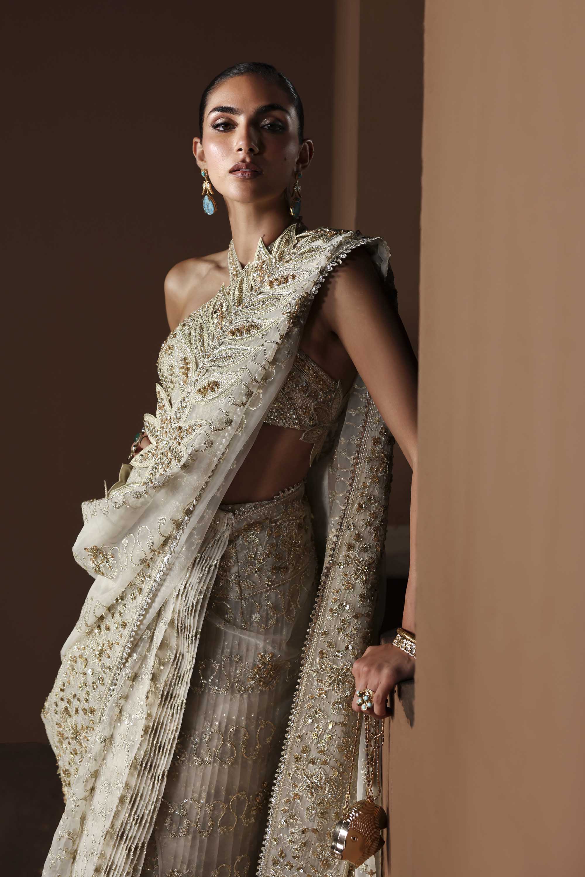 Women Wearing Luna White Saree For Luxury Formals Events - Pakistani Designer Wear For Women In UK | Kifat