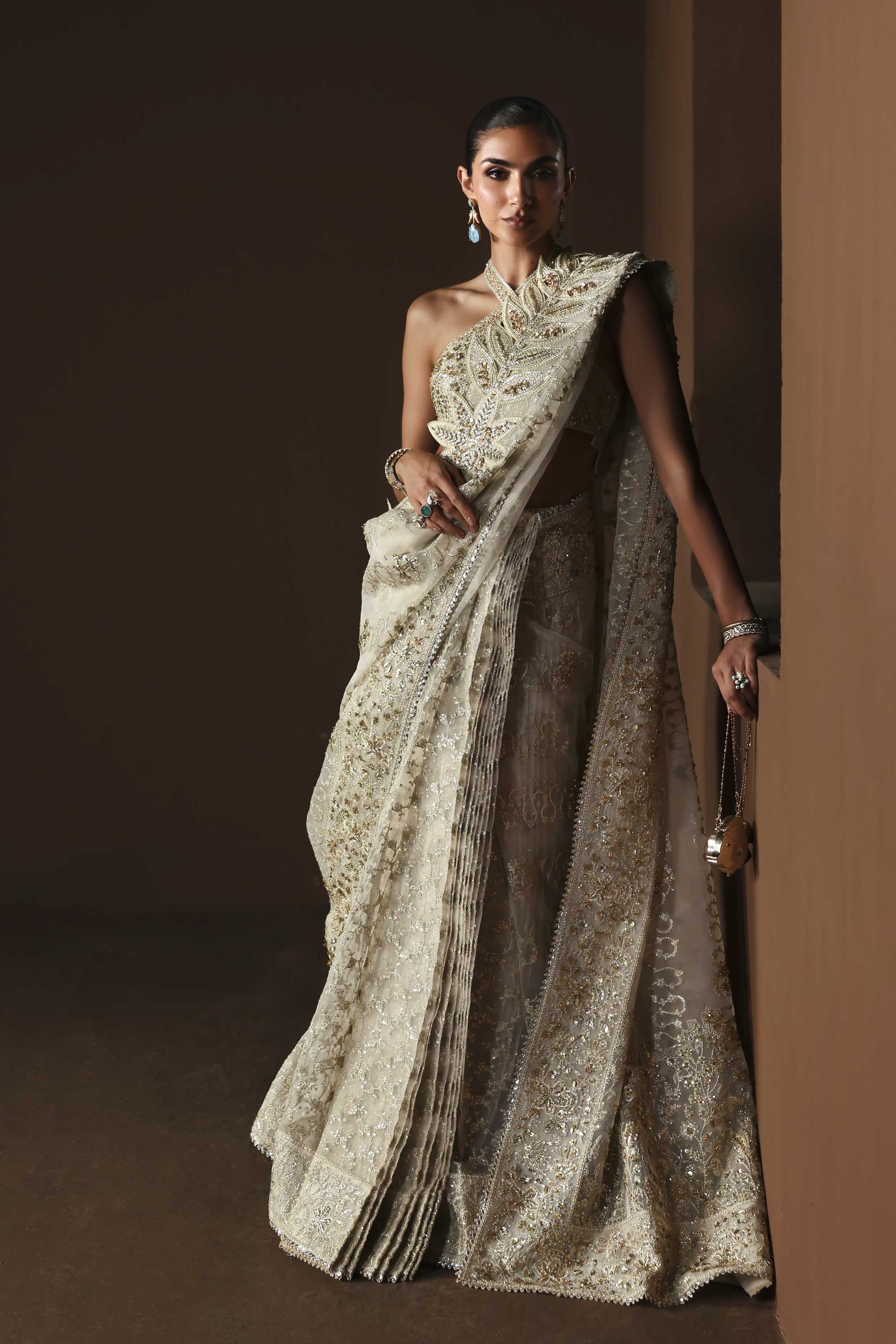 Women Wearing Luna White Saree For Luxury Formals Events - Pakistani Designer Wear For Women In UK | Kifat