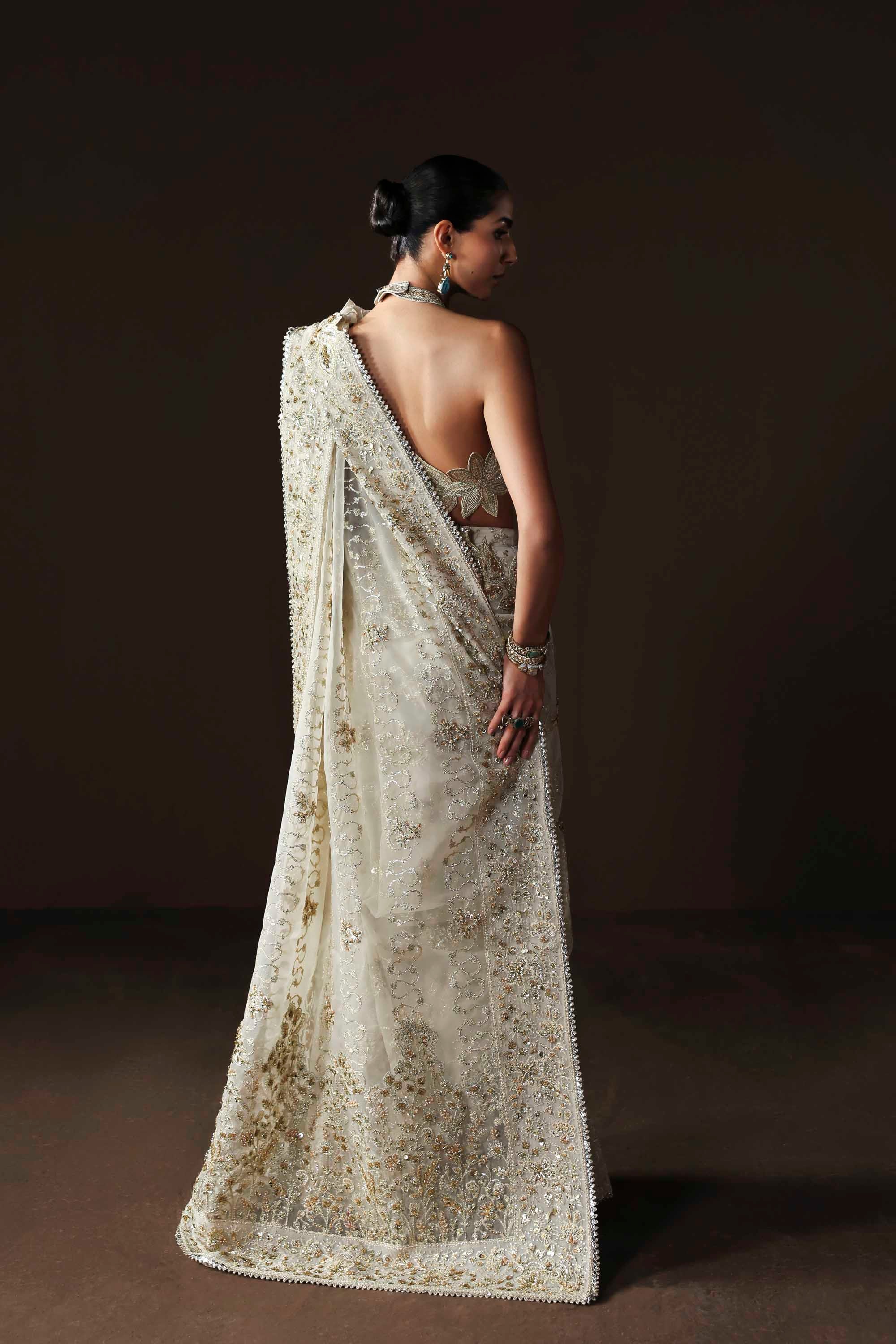 Women Wearing Luna White Saree For Luxury Formals Events - Pakistani Designer Wear For Women In UK | Kifat