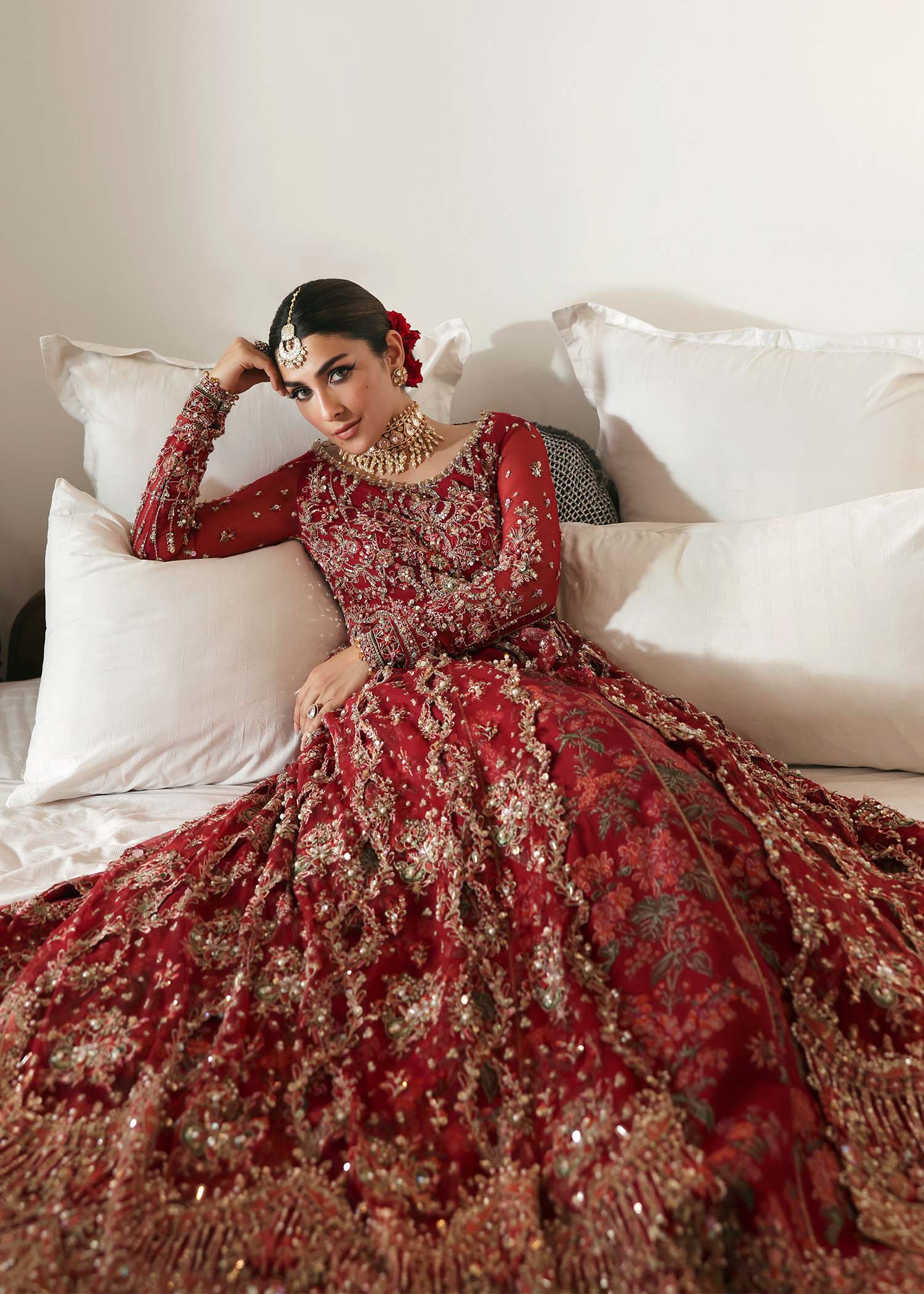 Kanwal Malik Gulrukh Crimson Slit Maxi for Bridal wear, Guest of Formal Wedding - Pakistani Designer Wear for Women in UK | Kifat