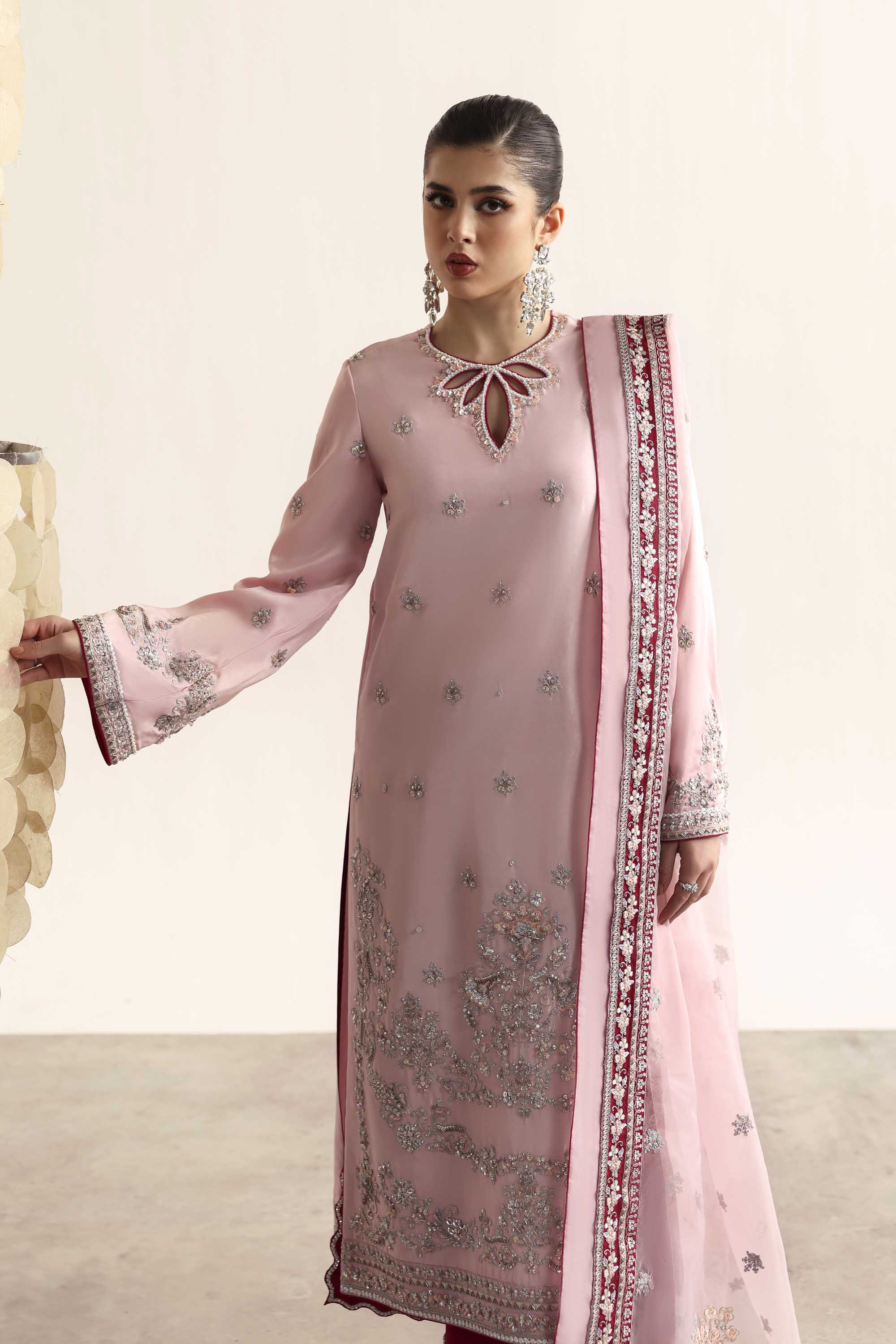Women Wearing Cascade Pink Peshwas For Luxury Formals Events - Pakistani Designer Wear For Women In UK | Kifat