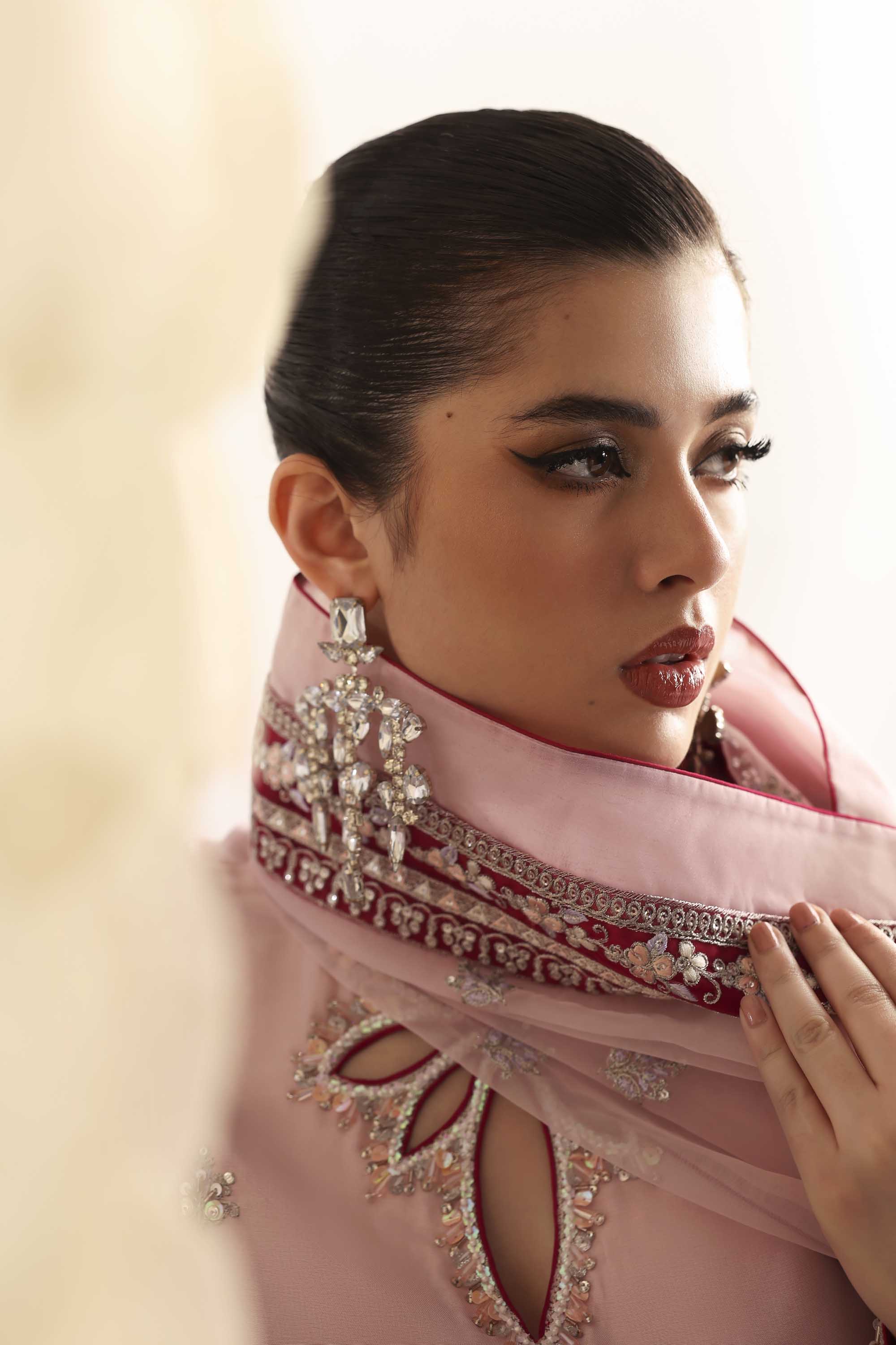 Women Wearing Cascade Pink Peshwas For Luxury Formals Events - Pakistani Designer Wear For Women In UK | Kifat