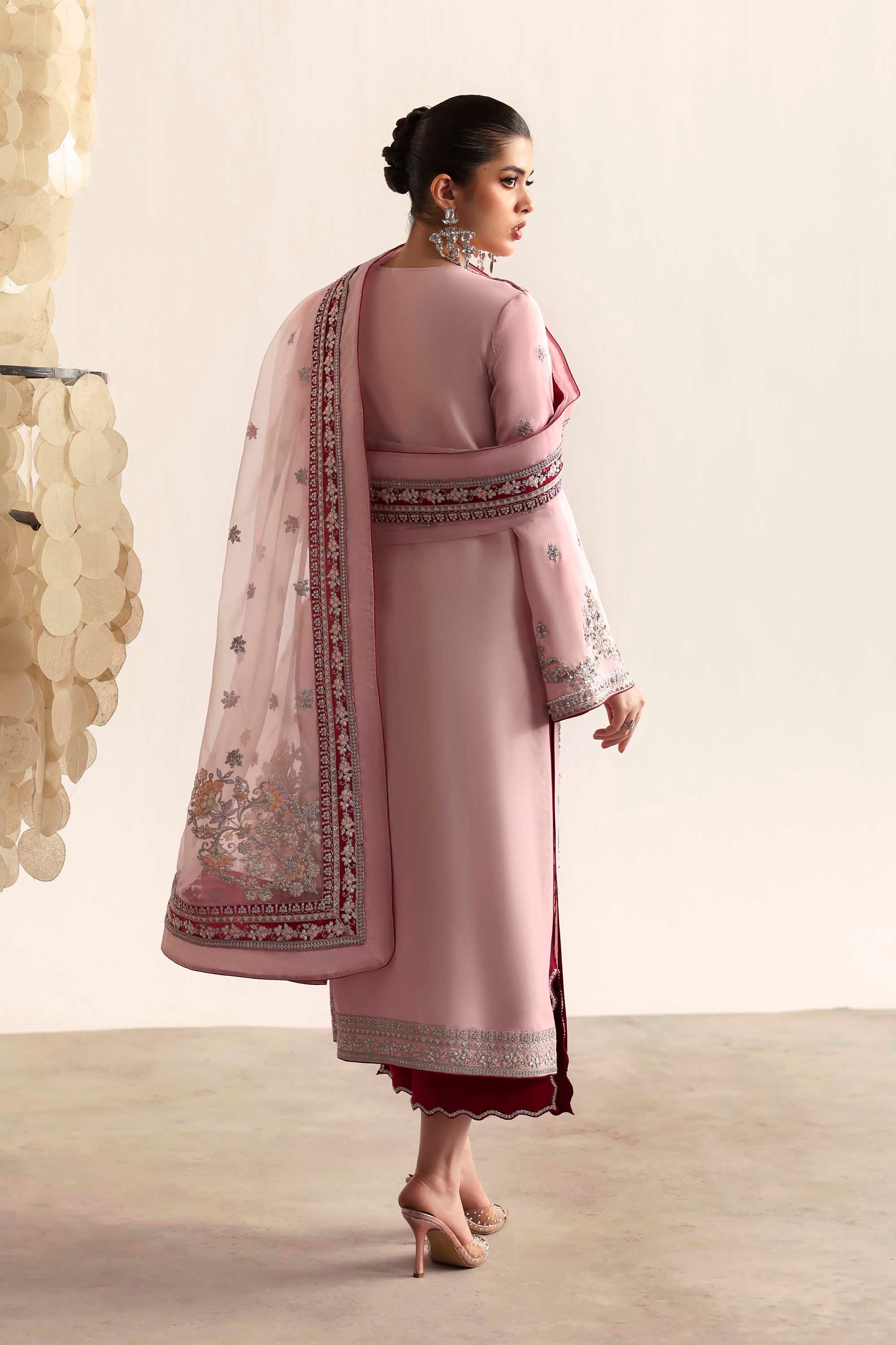 Women Wearing Cascade Pink Peshwas For Luxury Formals Events - Pakistani Designer Wear For Women In UK | Kifat