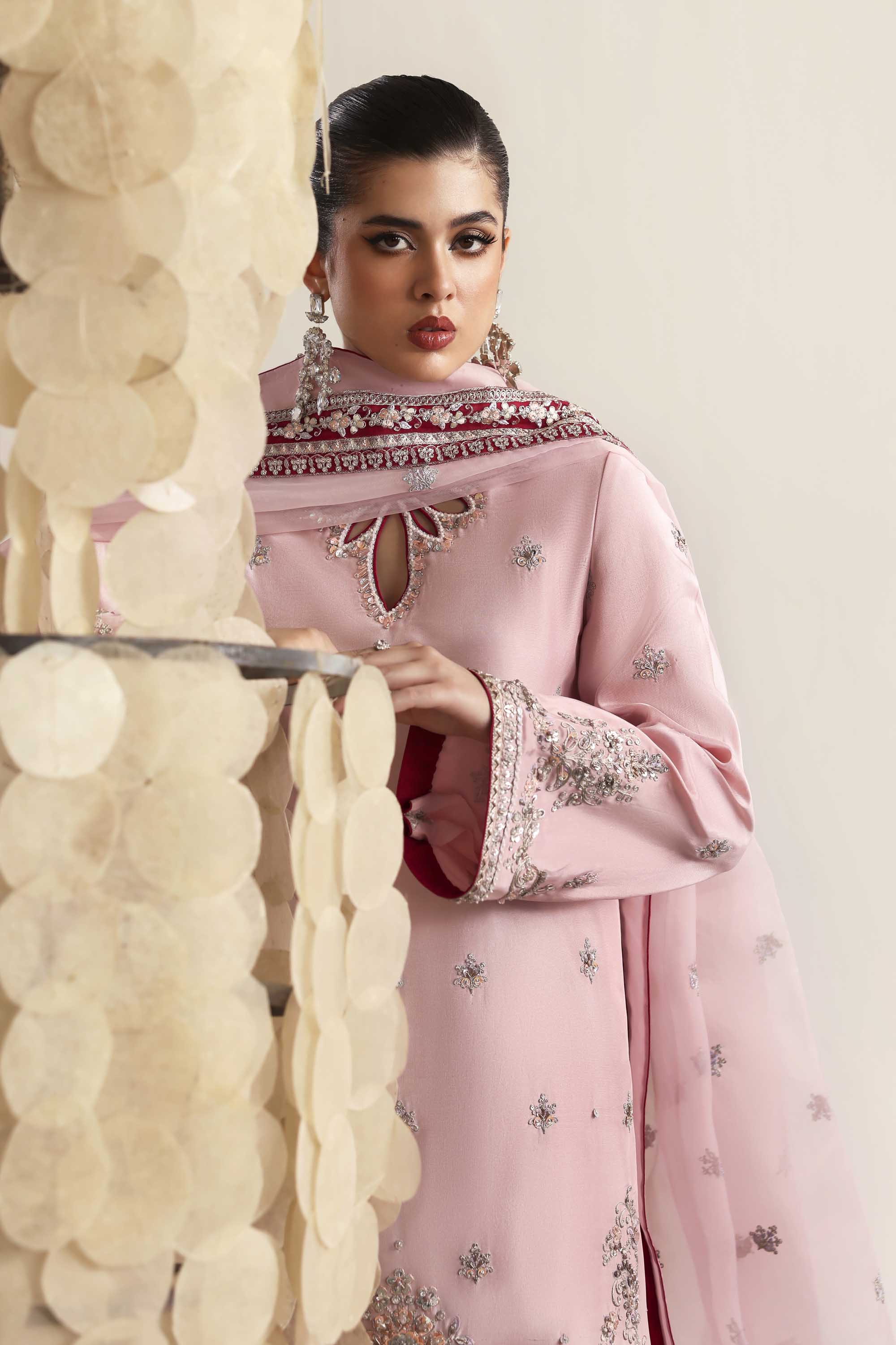 Women Wearing Cascade Pink Peshwas For Luxury Formals Events - Pakistani Designer Wear For Women In UK | Kifat
