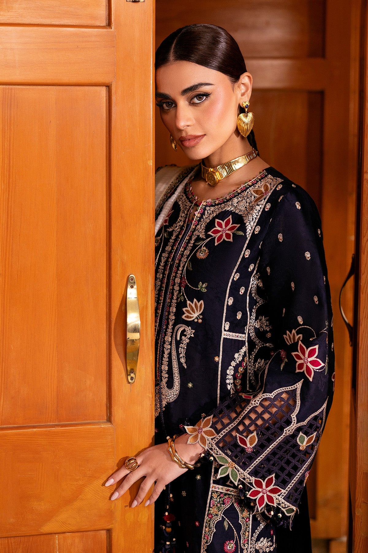 Women Wearing Embroidered Luxury Lawn SL26-D07 Blue Long Shirt for Festive Events - Pakistani Designer Wear for Women in UK | Kifat