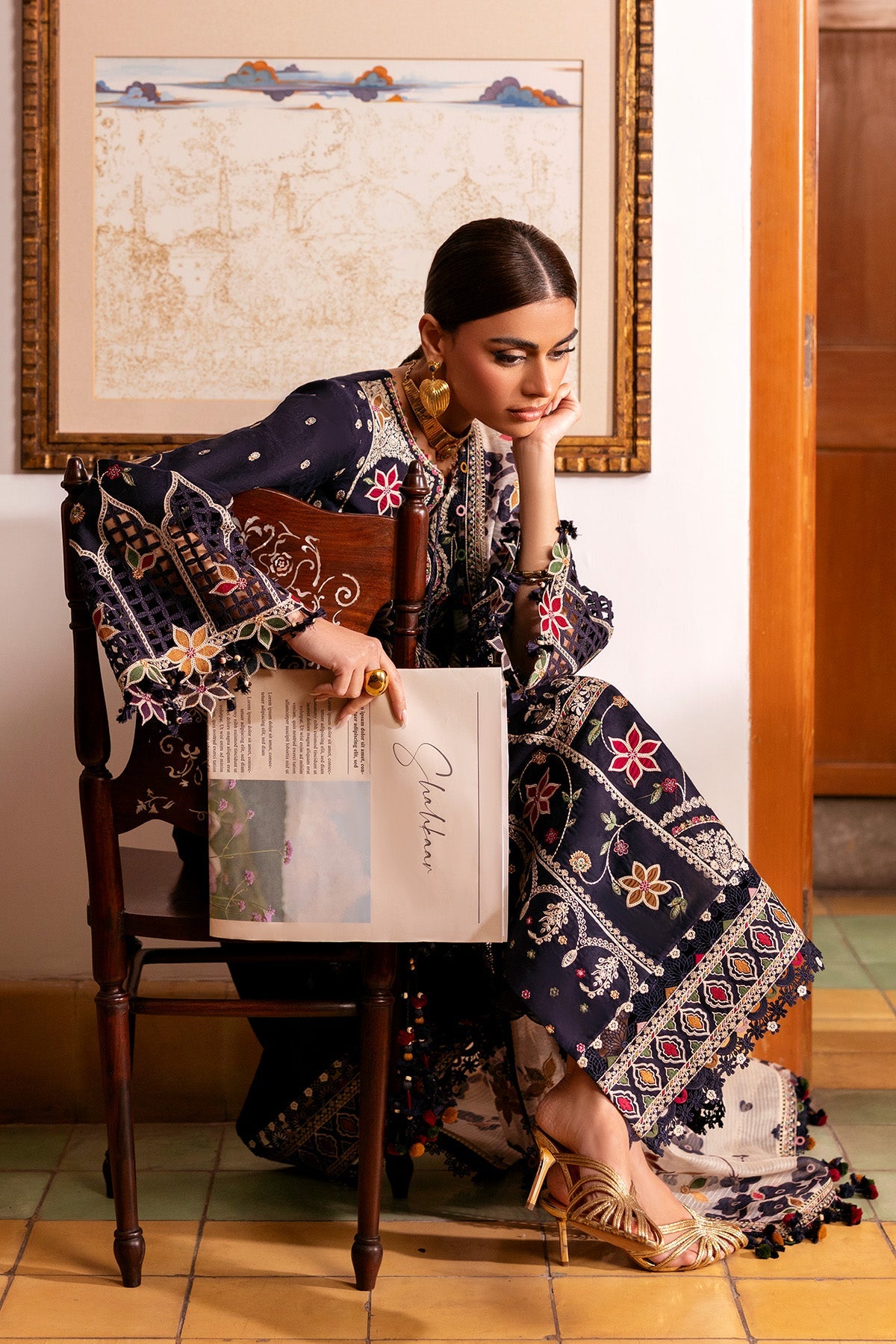 Women Wearing Embroidered Luxury Lawn SL26-D07 Blue Long Shirt for Festive Events - Pakistani Designer Wear for Women in UK | Kifat