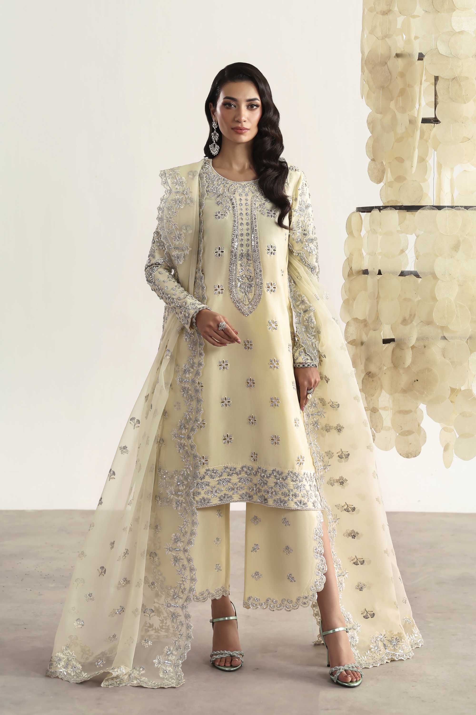 Women Wearing Wisteria Light Yellow Peshwas For Luxury Formals Events - Pakistani Designer Wear For Women In UK | Kifat