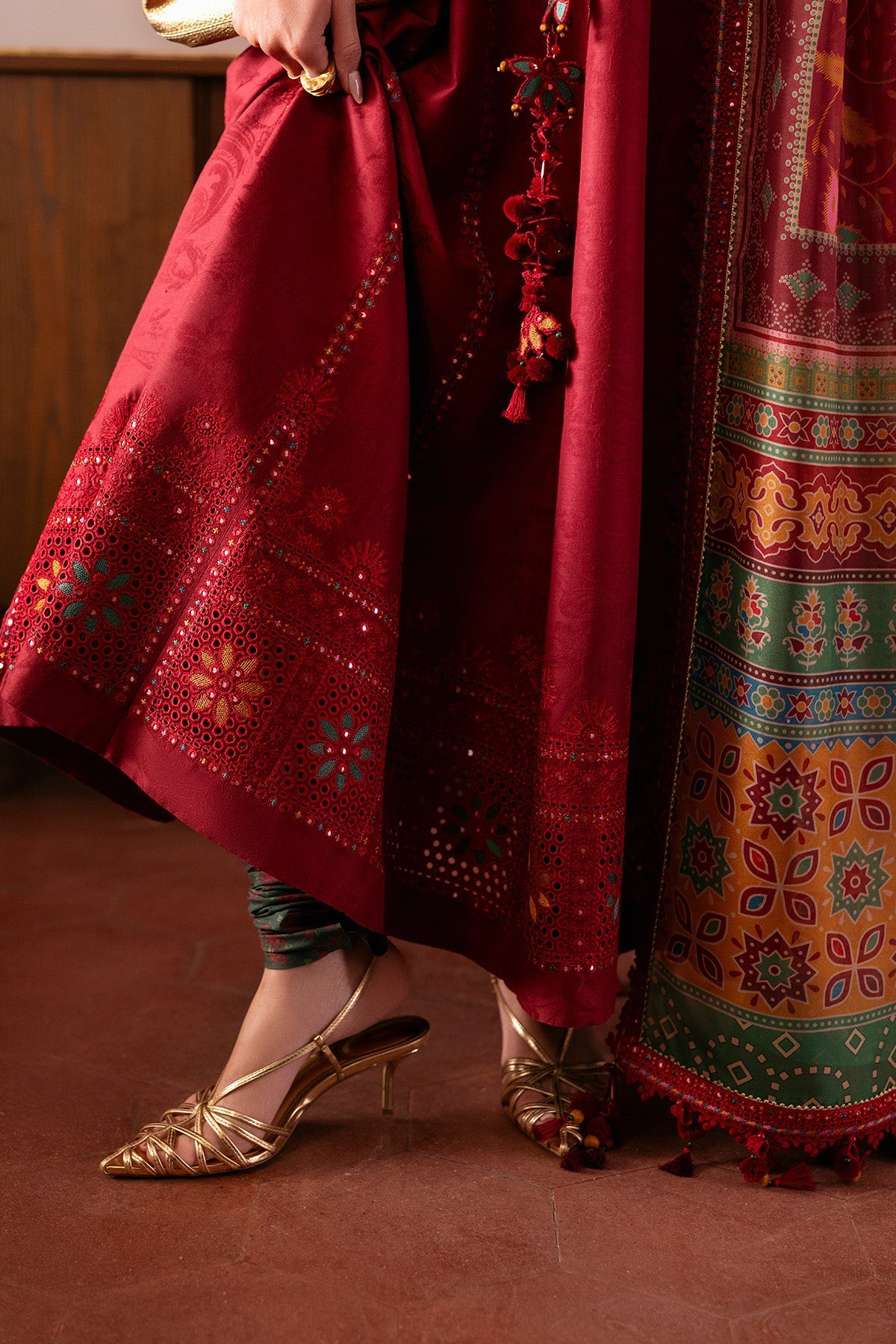 Women Wearing Embroidered Luxury Lawn SL26-D06 Rust Long Shirt for Festive Events - Pakistani Designer Wear for Women in UK | Kifat