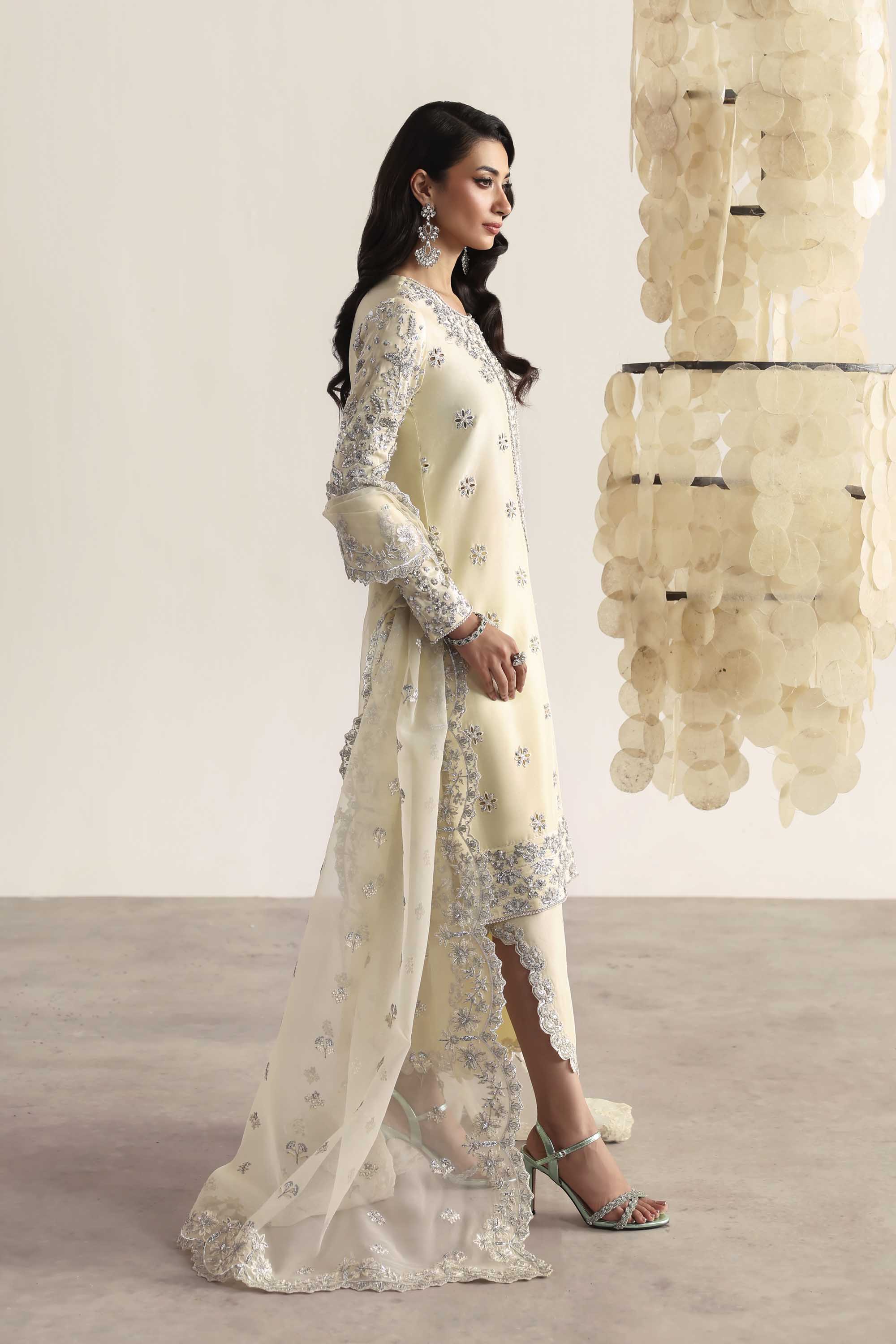 Women Wearing Wisteria Light Yellow Peshwas For Luxury Formals Events - Pakistani Designer Wear For Women In UK | Kifat