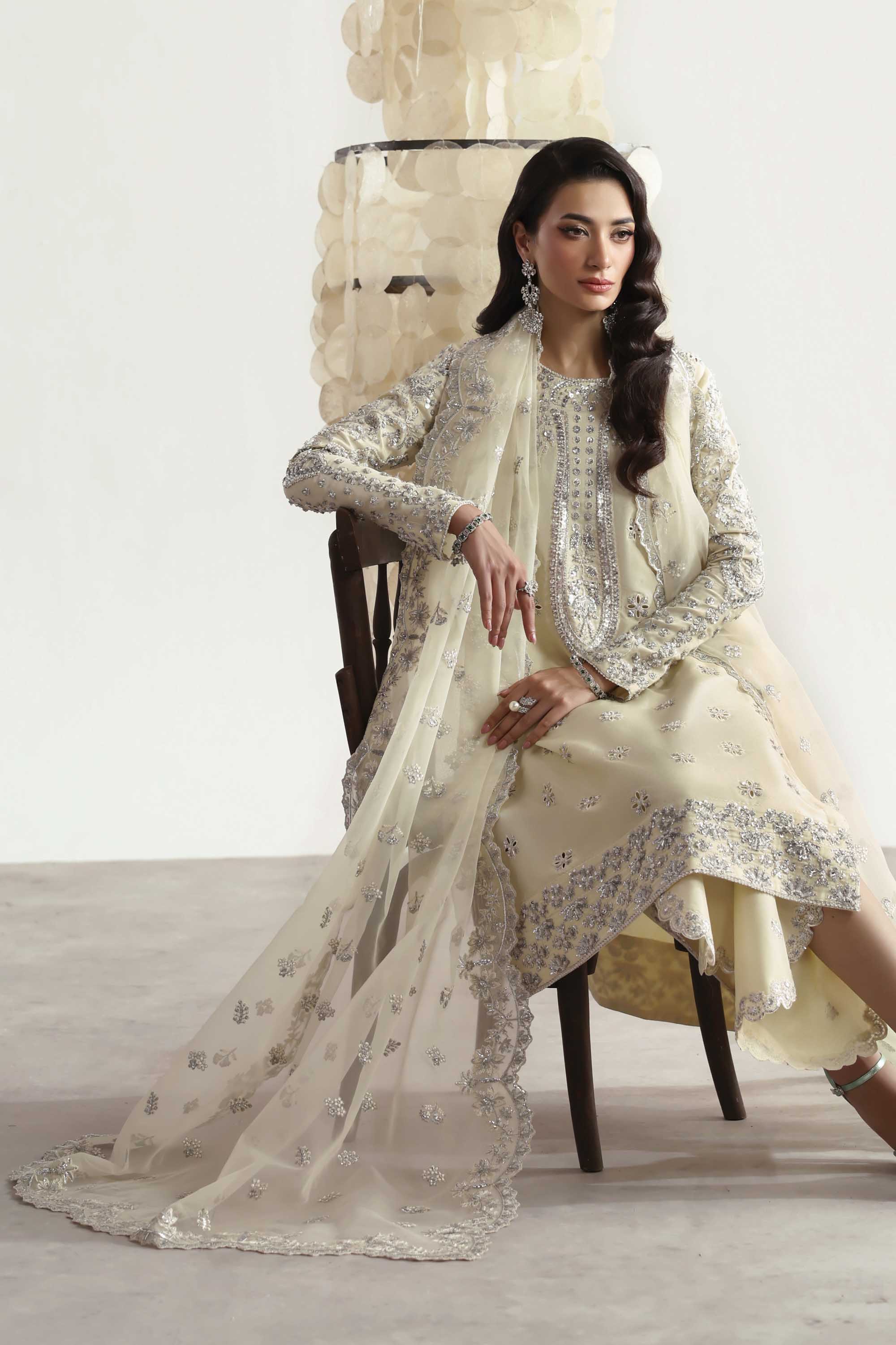 Women Wearing Wisteria Light Yellow Peshwas For Luxury Formals Events - Pakistani Designer Wear For Women In UK | Kifat