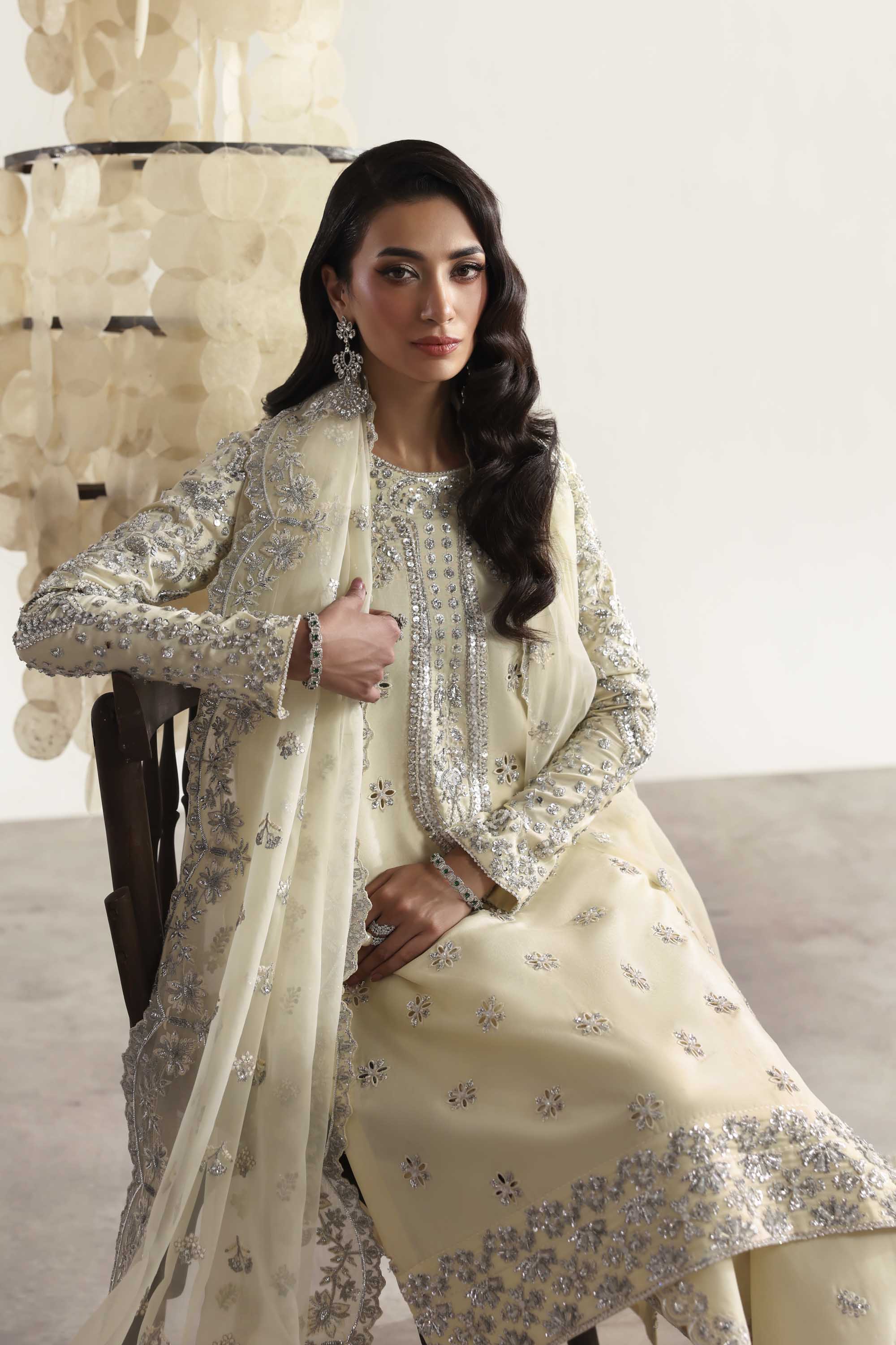 Women Wearing Wisteria Light Yellow Peshwas For Luxury Formals Events - Pakistani Designer Wear For Women In UK | Kifat