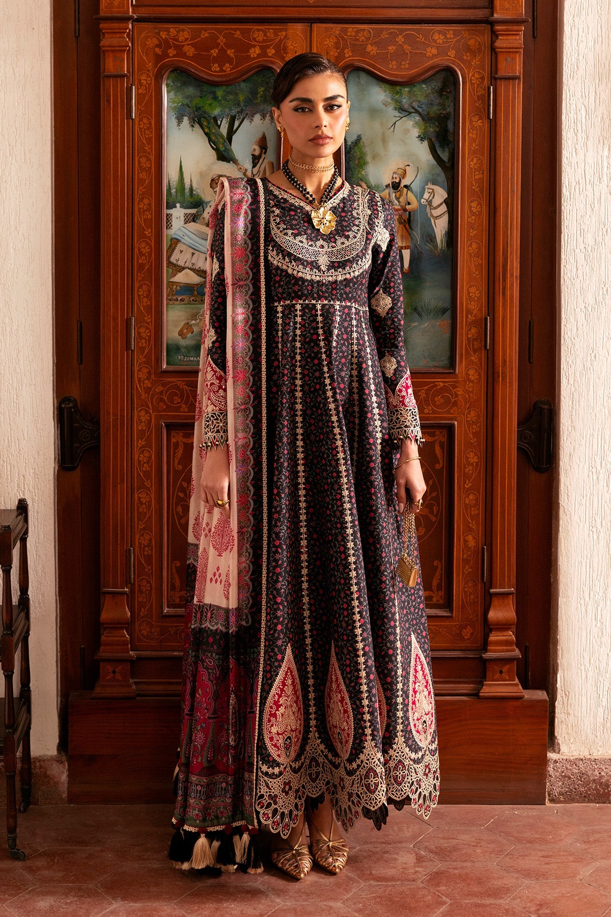 Women Wearing Embroidered Luxury Lawn SL26-D09 Multi Long Frock for Festive Events - Pakistani Designer Wear for Women in UK | Kifat