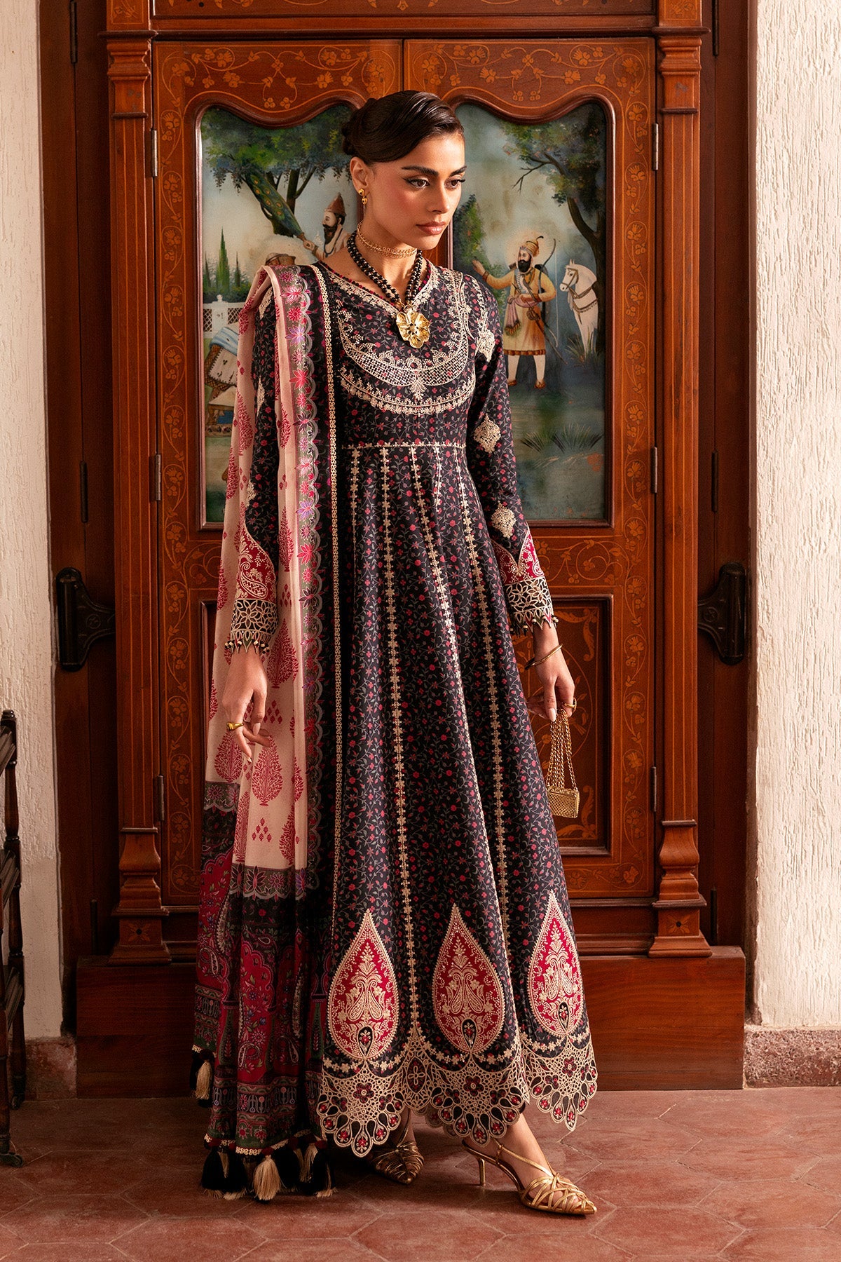 Women Wearing Embroidered Luxury Lawn SL26-D09 Multi Long Frock for Festive Events - Pakistani Designer Wear for Women in UK | Kifat