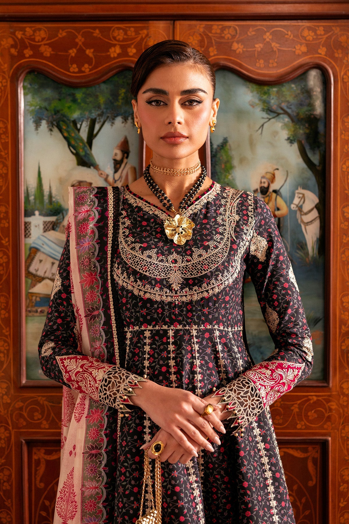 Women Wearing Embroidered Luxury Lawn SL26-D09 Multi Long Frock for Festive Events - Pakistani Designer Wear for Women in UK | Kifat