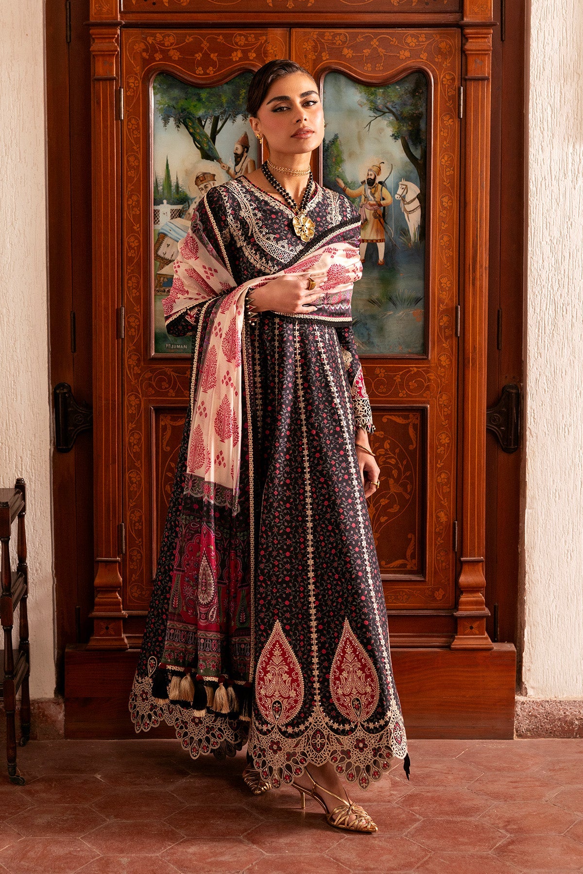 Women Wearing Embroidered Luxury Lawn SL26-D09 Multi Long Frock for Festive Events - Pakistani Designer Wear for Women in UK | Kifat