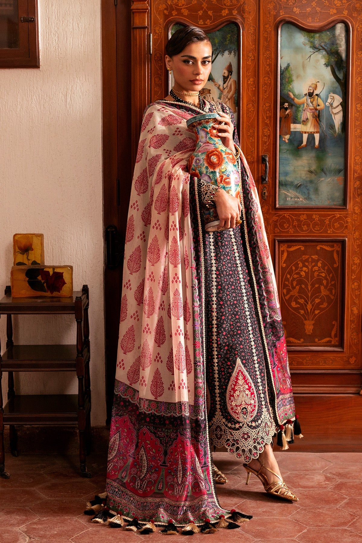 Women Wearing Embroidered Luxury Lawn SL26-D09 Multi Long Frock for Festive Events - Pakistani Designer Wear for Women in UK | Kifat