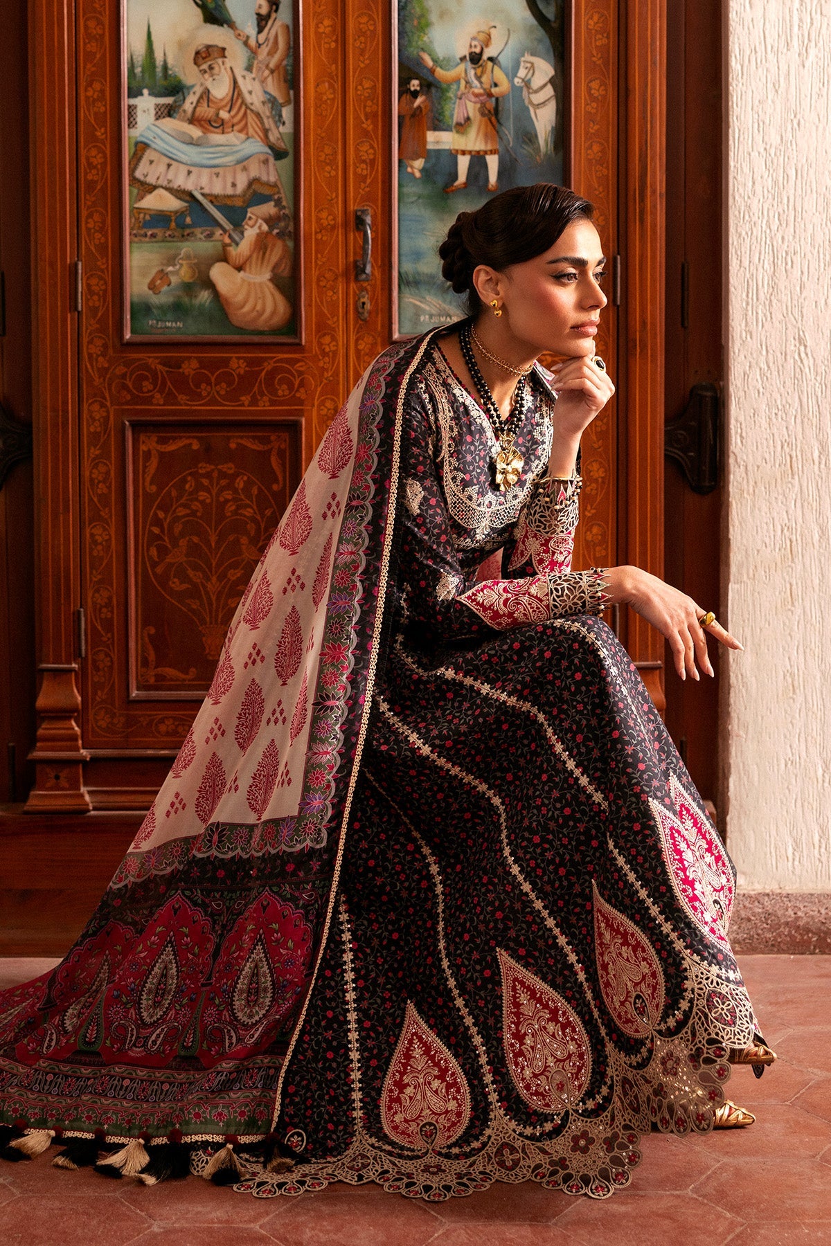 Women Wearing Embroidered Luxury Lawn SL26-D09 Multi Long Frock for Festive Events - Pakistani Designer Wear for Women in UK | Kifat