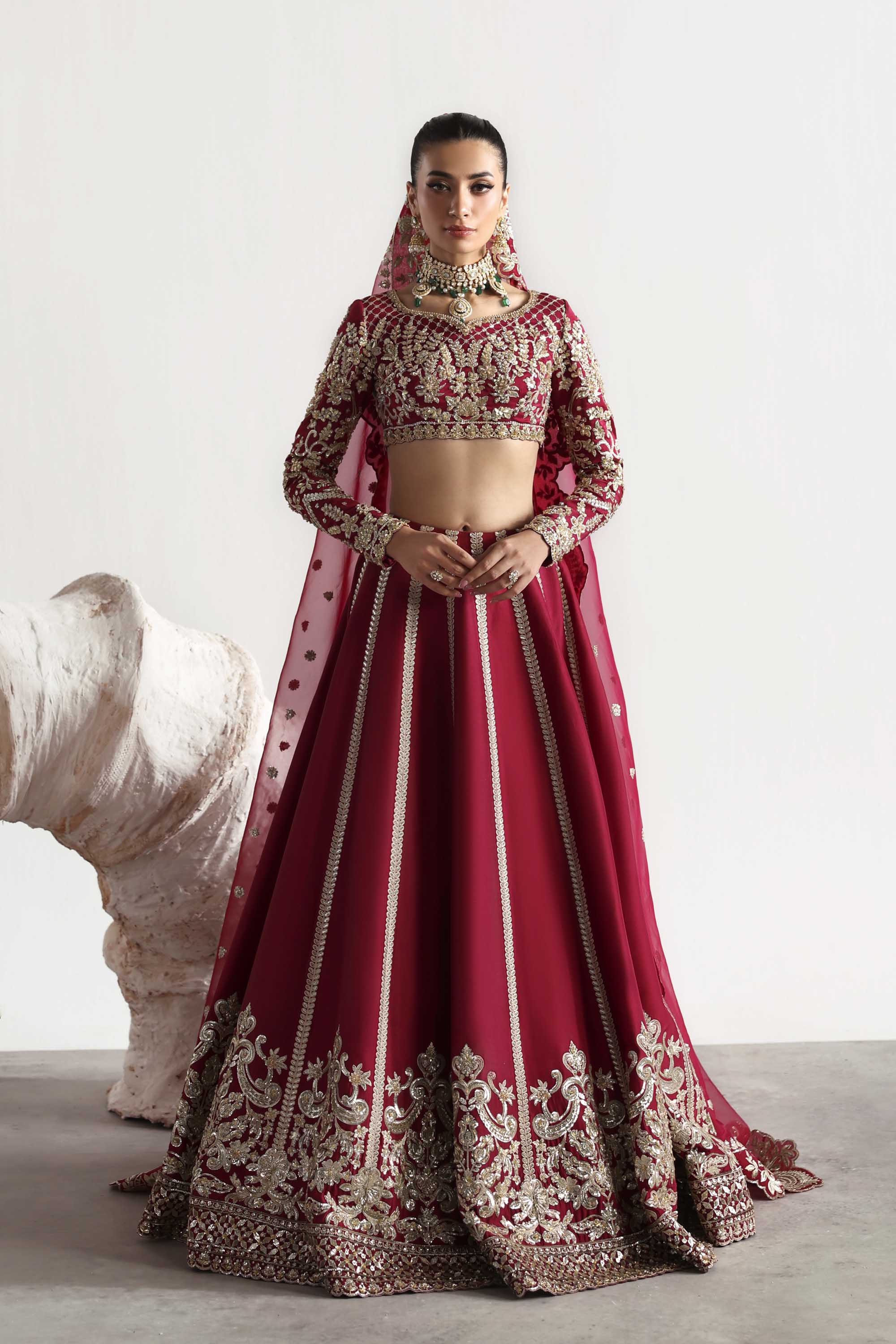 Women Wearing Rouge Red Lehnga Choli For Luxury Formals Events - Pakistani Designer Wear For Women In UK | Kifat