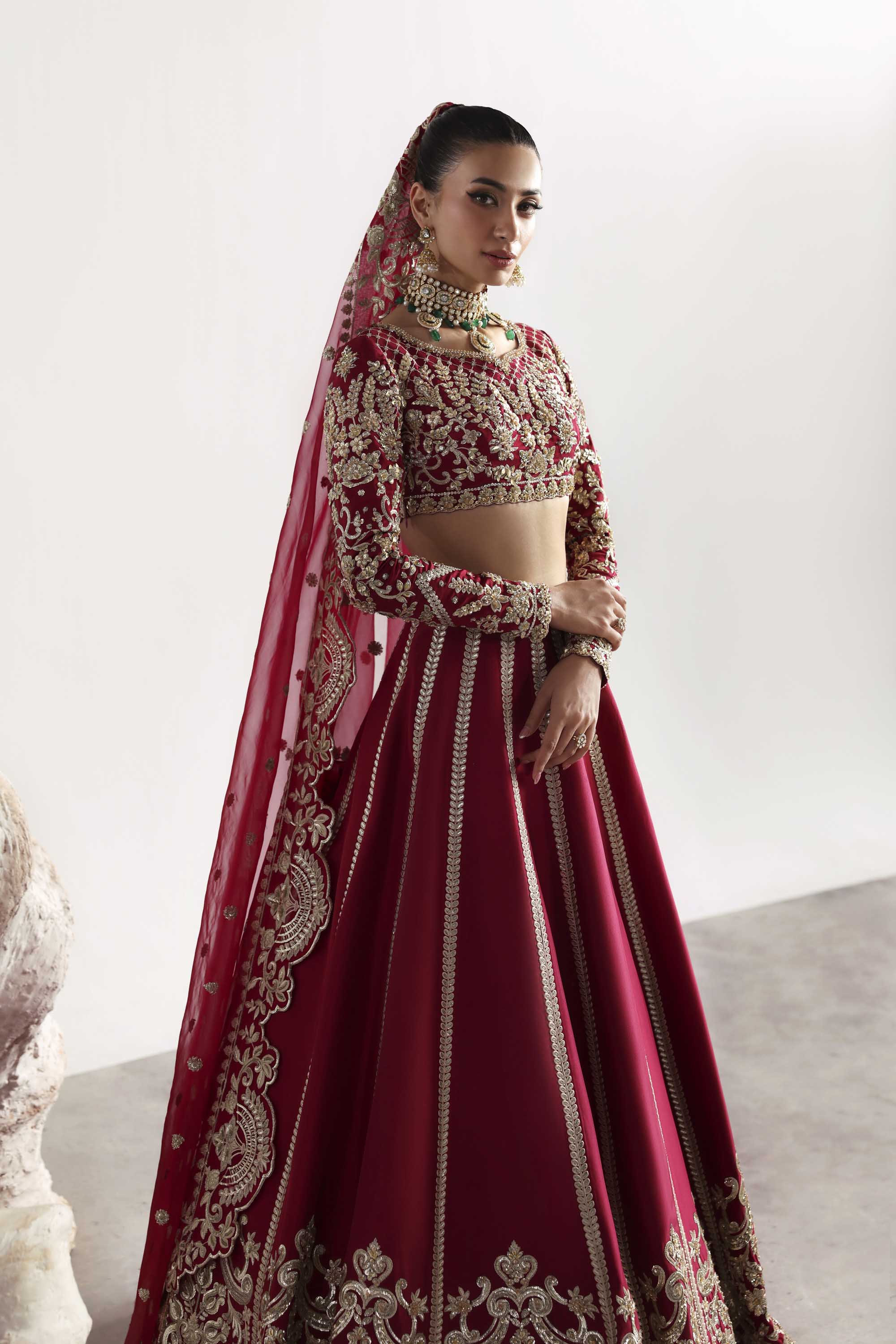 Women Wearing Rouge Red Lehnga Choli For Luxury Formals Events - Pakistani Designer Wear For Women In UK | Kifat